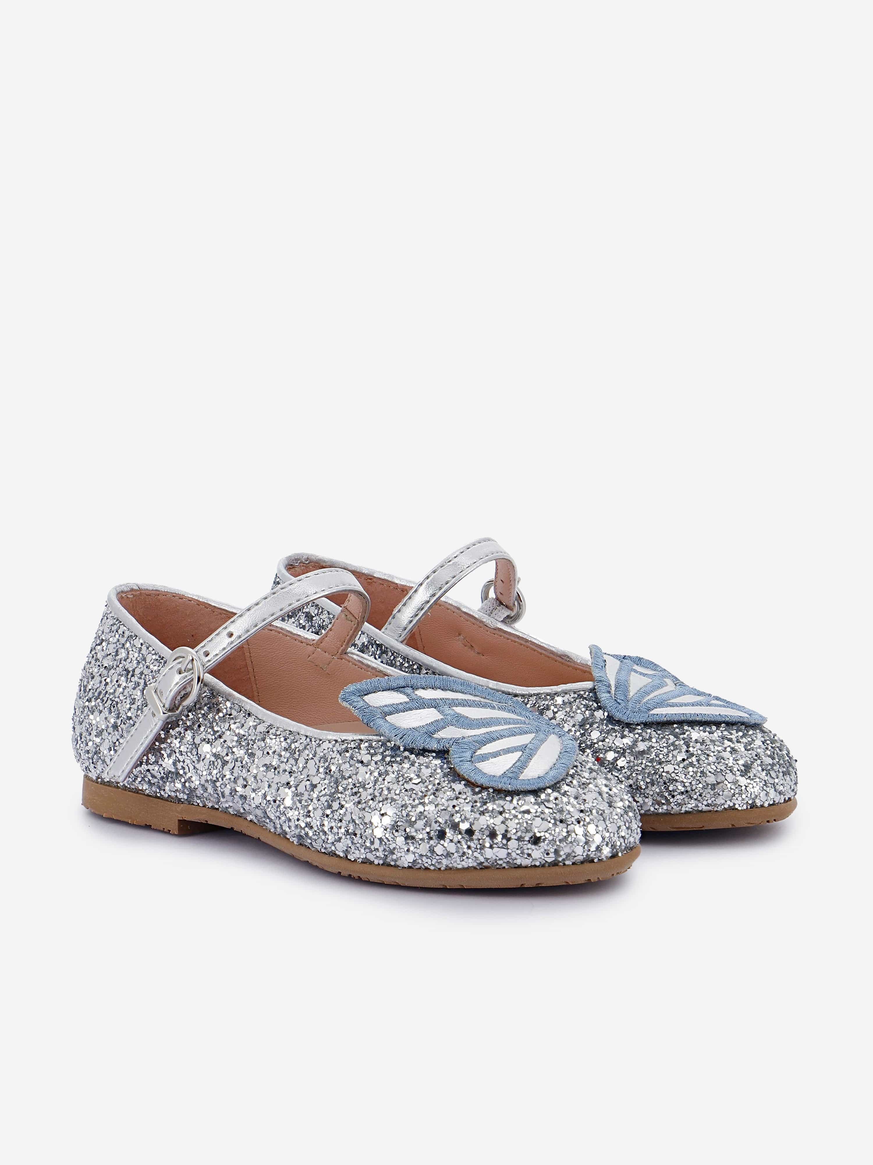 Sophia Webster Girls Butterfly Embroidery Flat in Blue