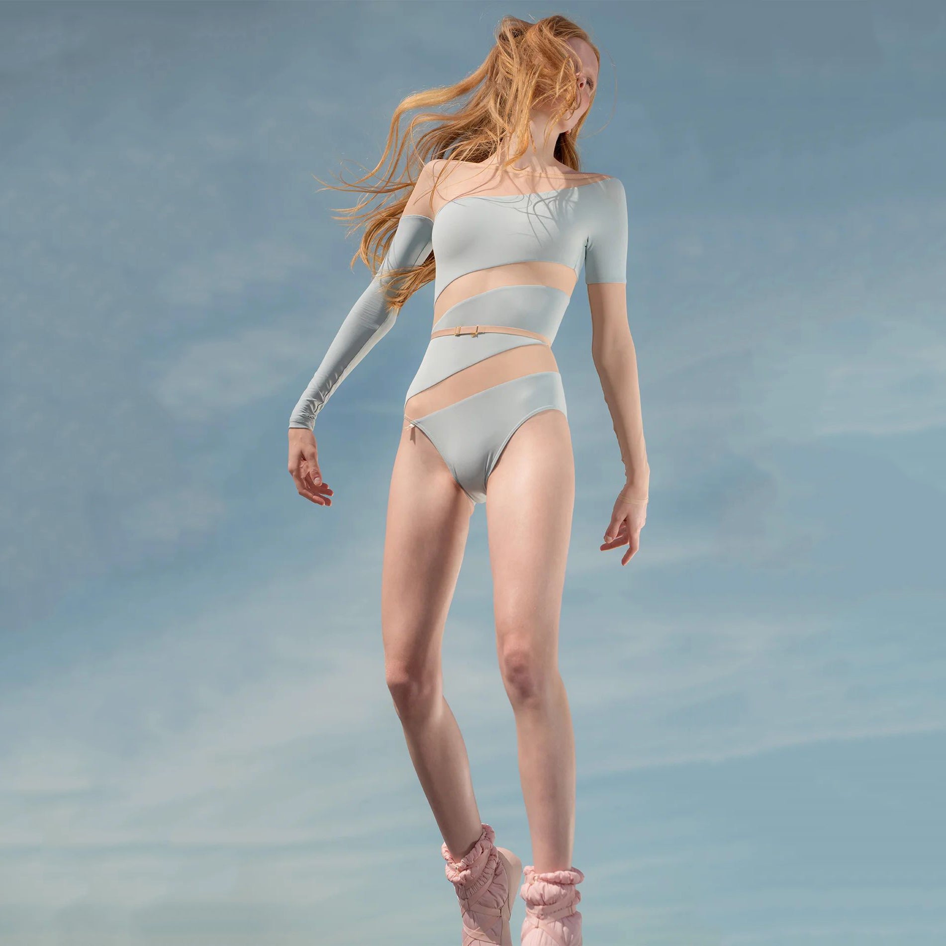 Women Sky Blue "SPELLBOUND" Long Sleeves Ballet Onesies(232LE21VJ/sky blue)