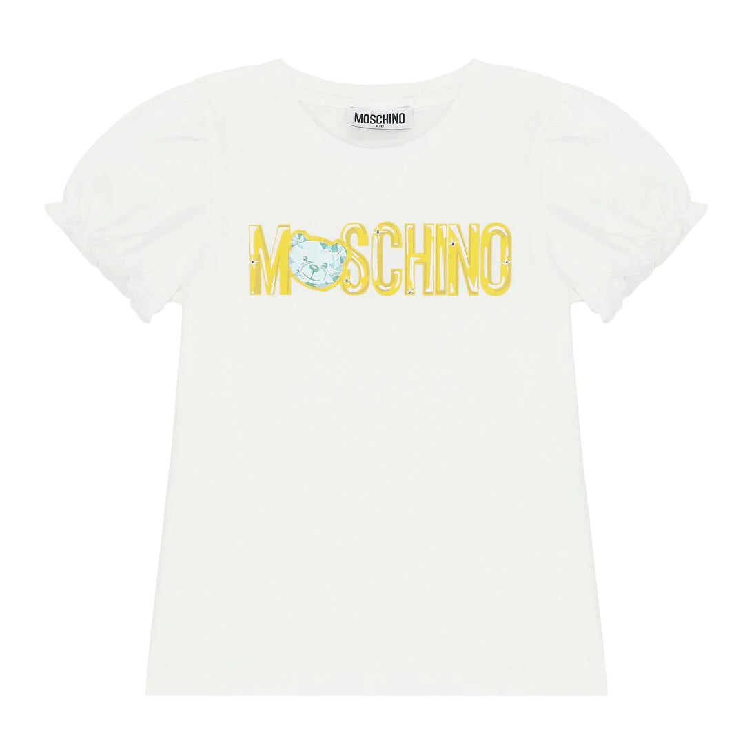 Girls White Teddy Bear Cotton T-Shirt