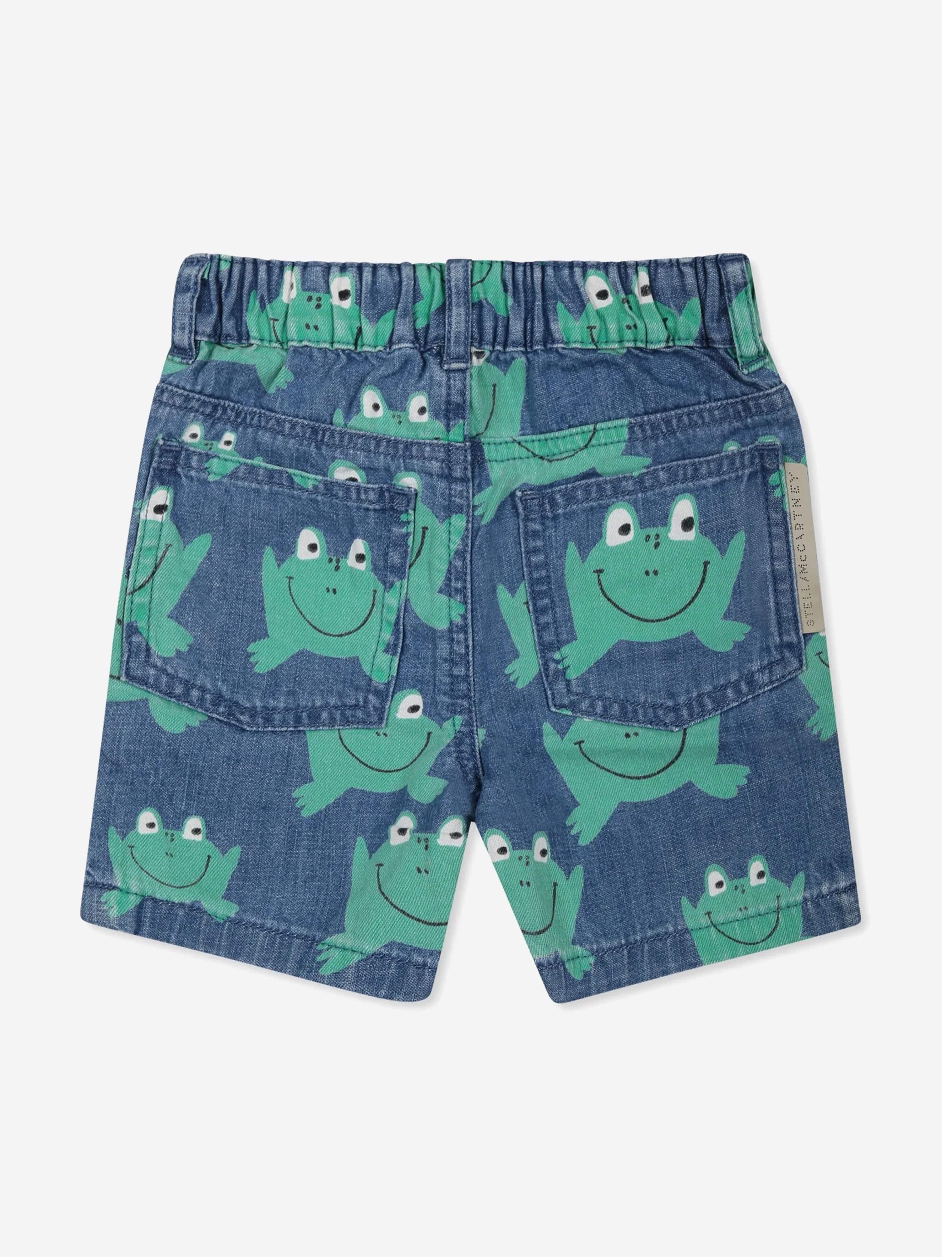 Baby Boys Denim Frog Shorts in Blue