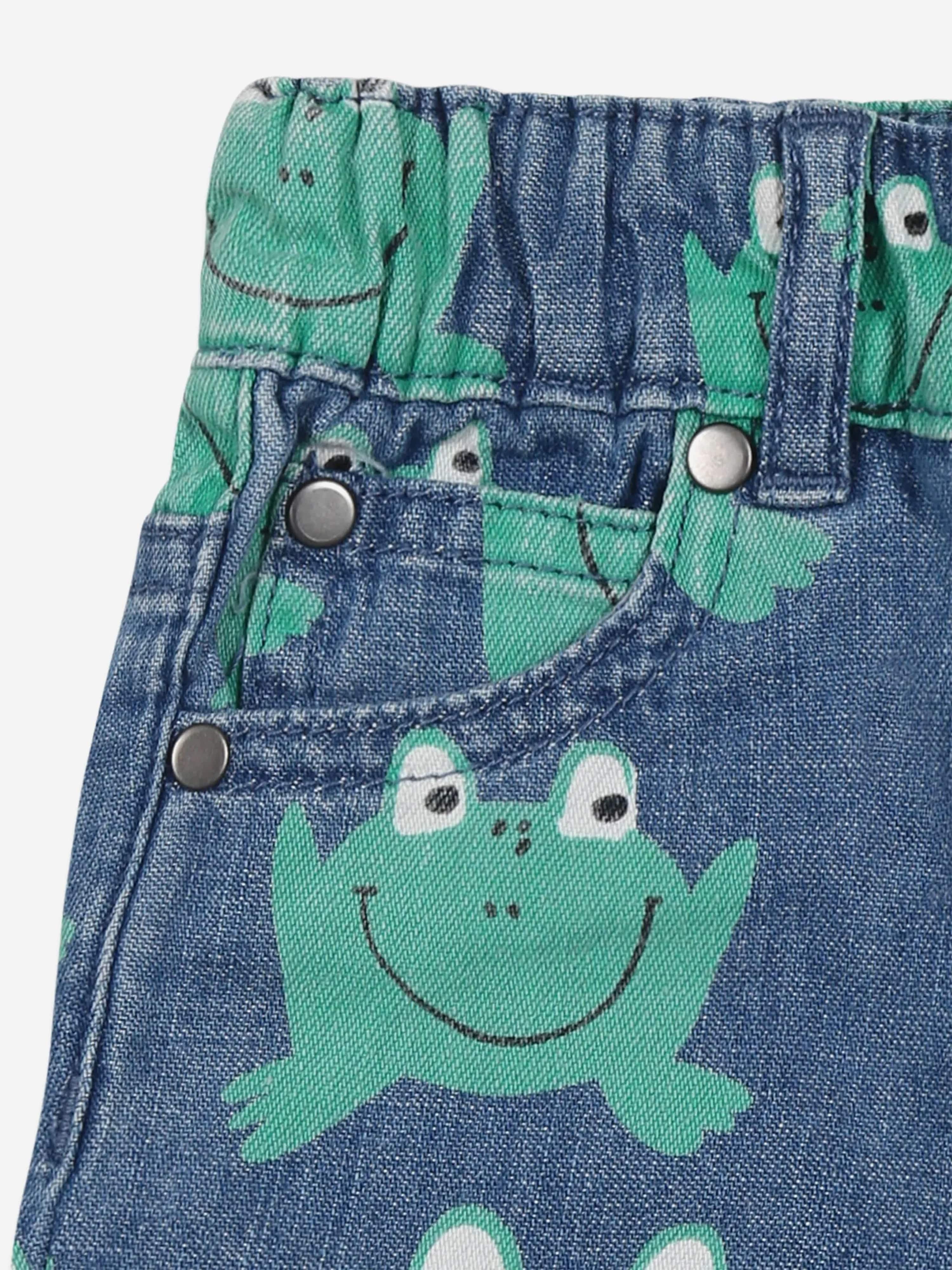 Baby Boys Denim Frog Shorts in Blue