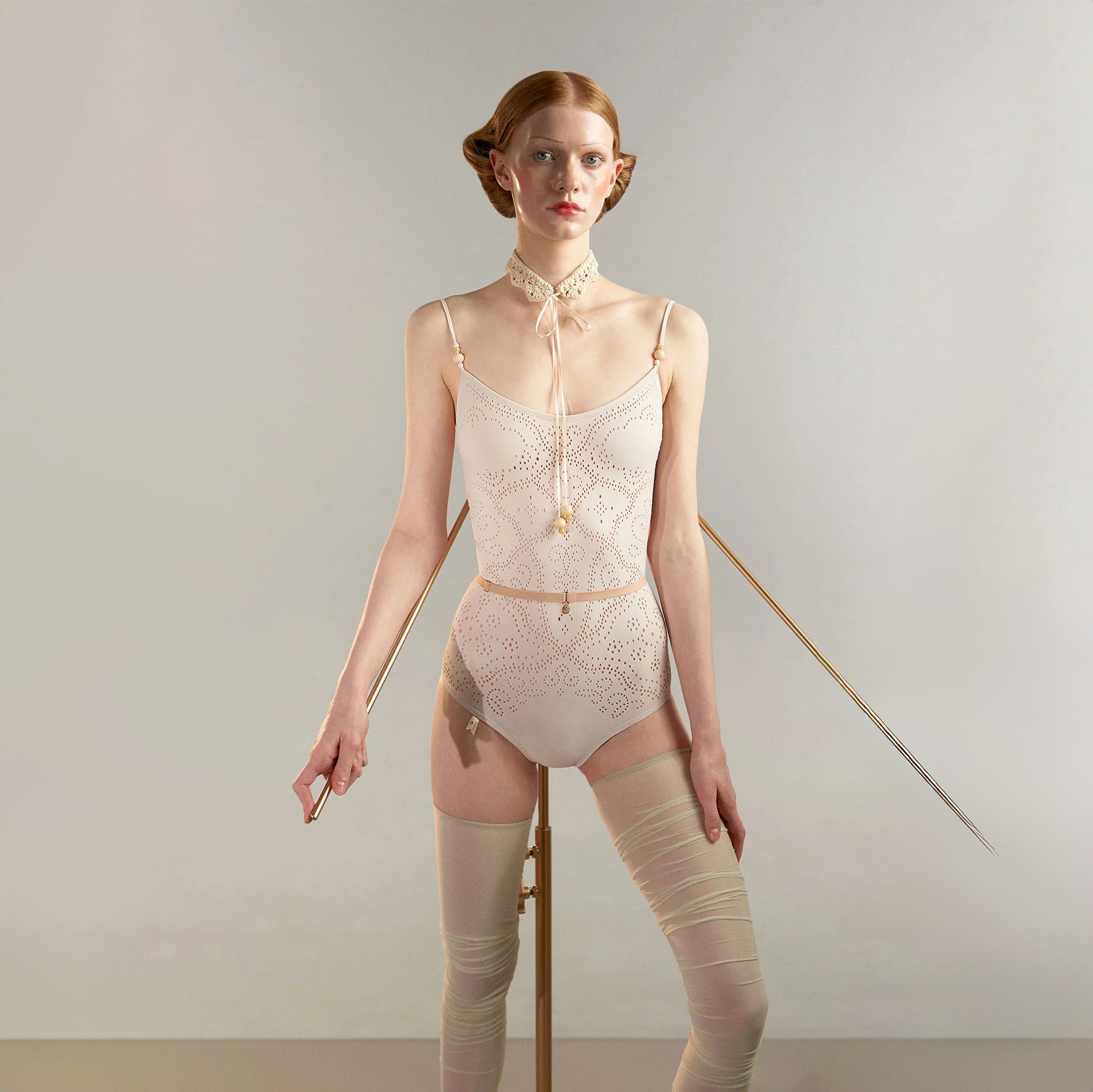 Women Light Pink"EYELET LACE"Ballet Onesies(251LE71IL/pearl blush)