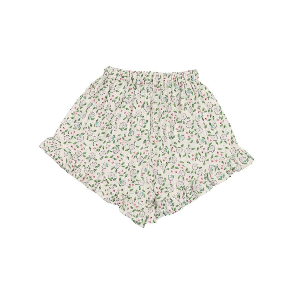 Girls Green Floral Cotton Shorts