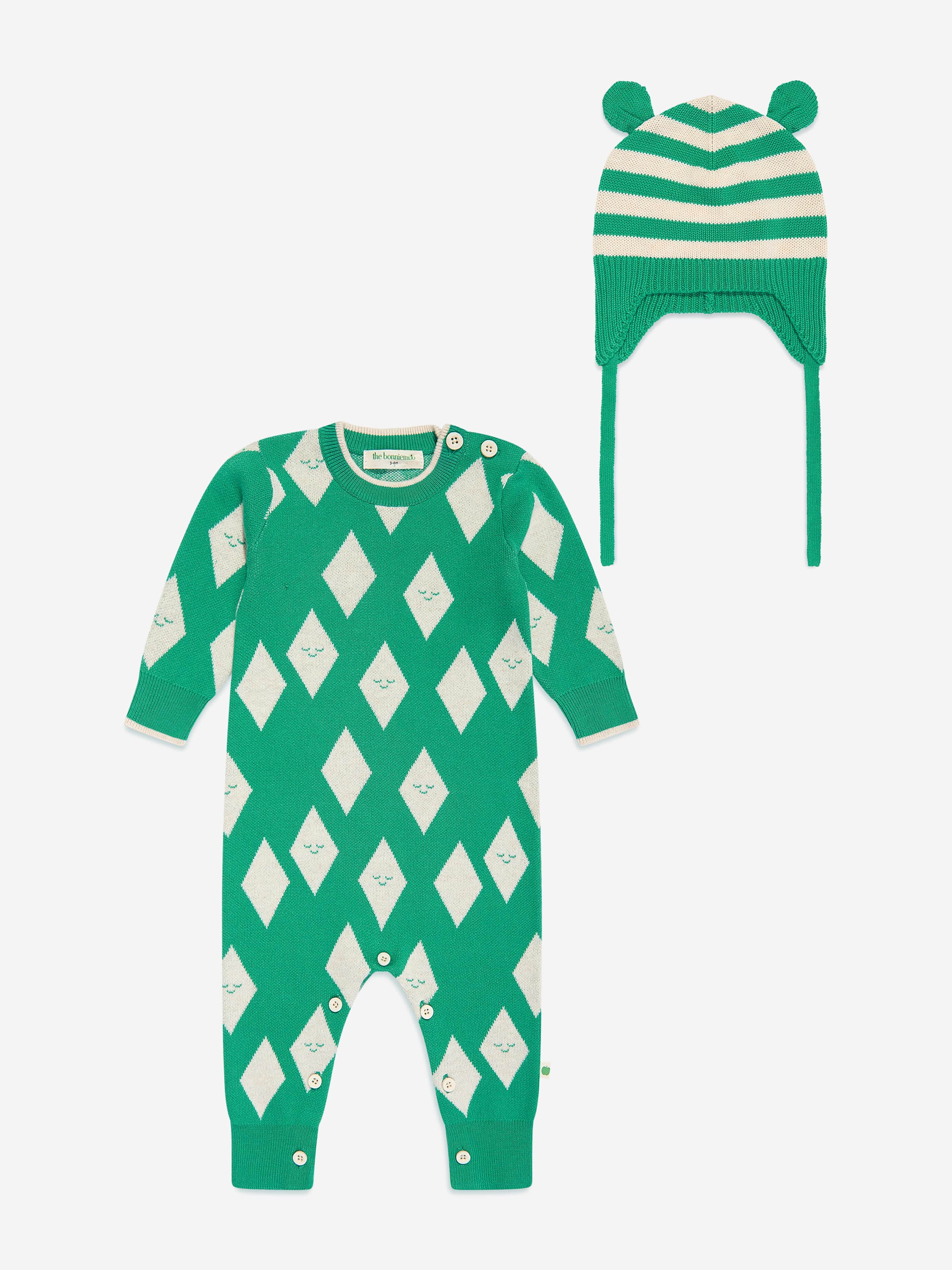 Baby Aster and Damson Playsuit Gift Set in Green