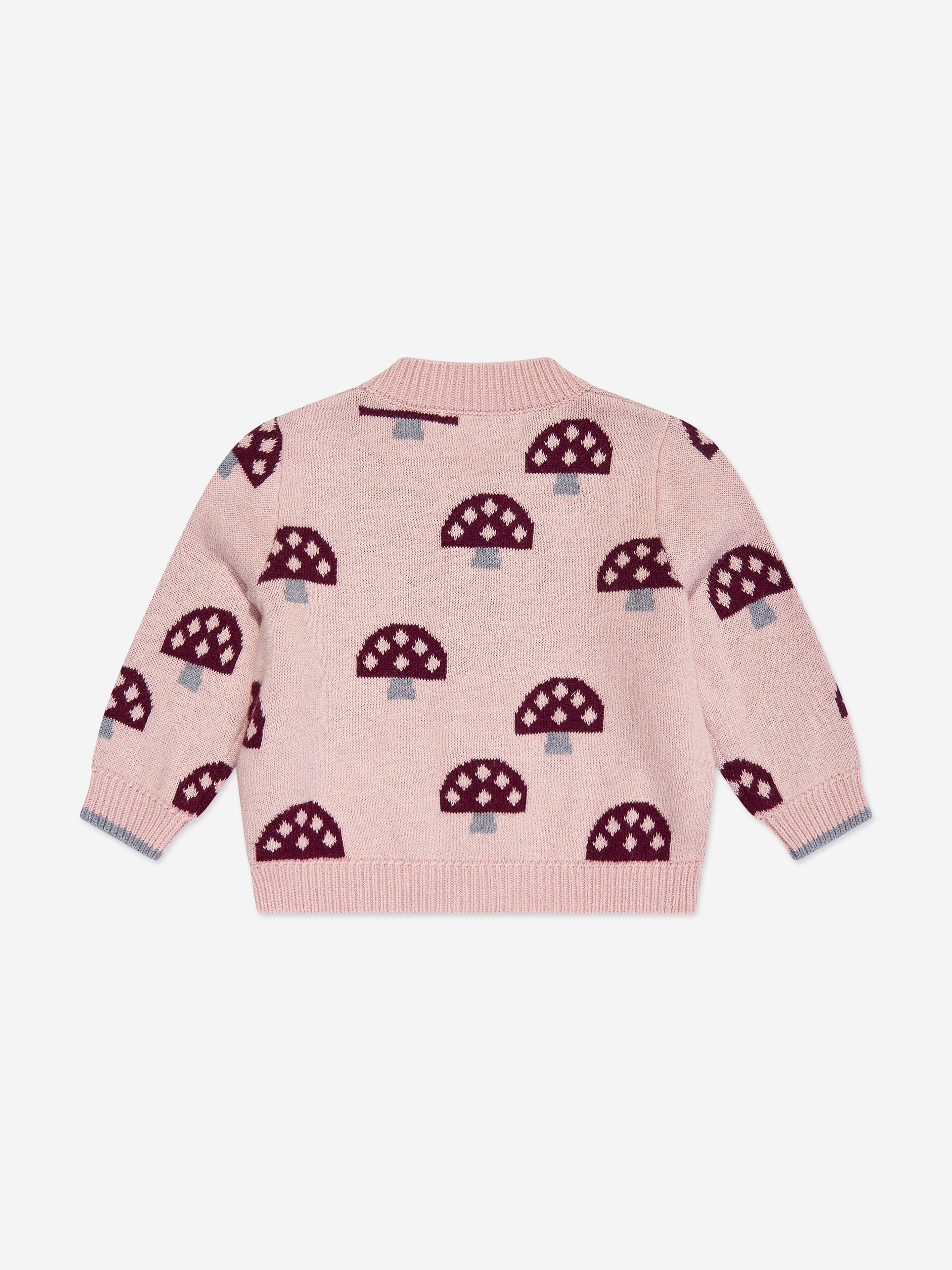 Girls Mushroom Knit Cardigan in Pink