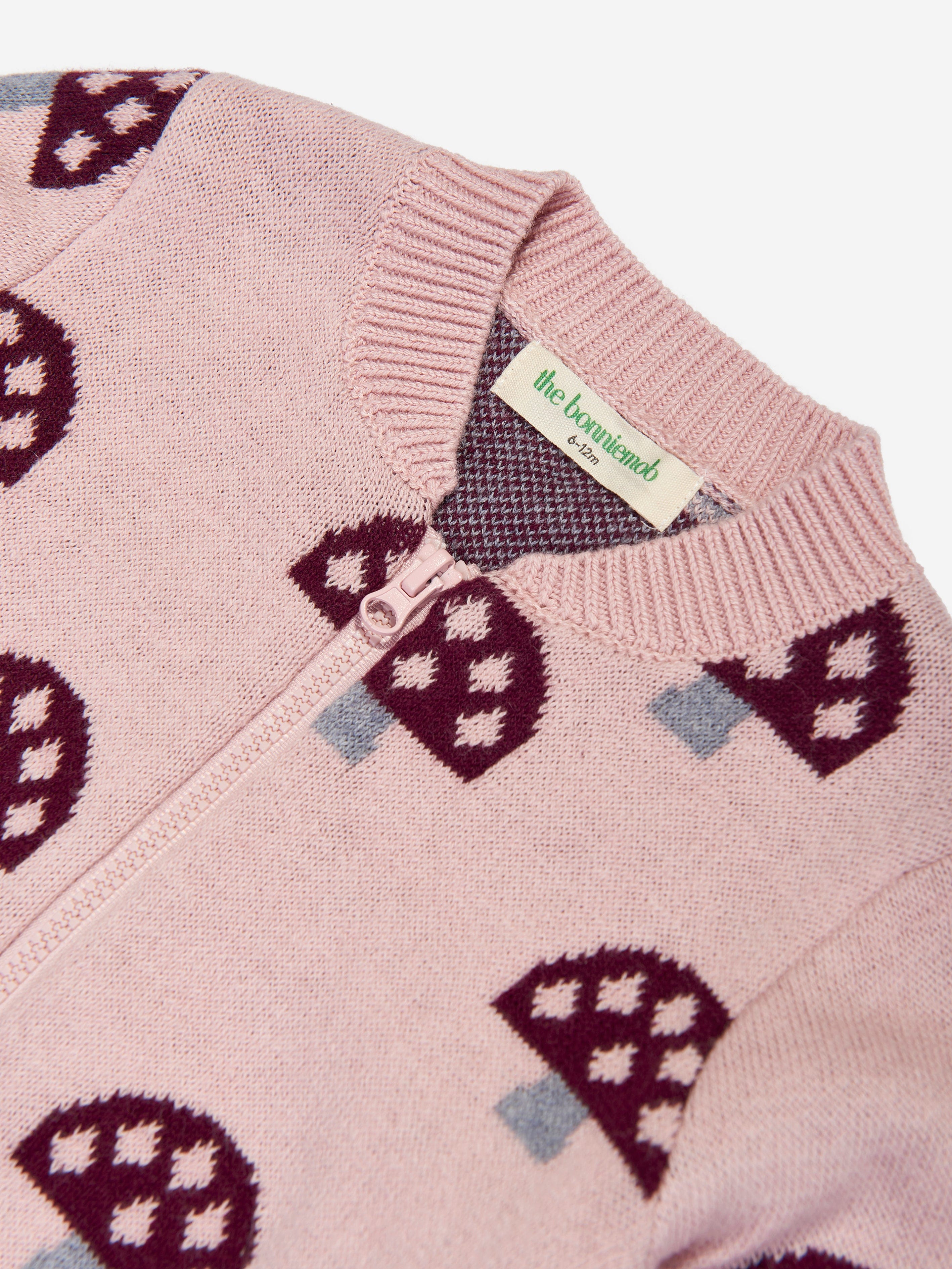 Girls Mushroom Knit Cardigan in Pink