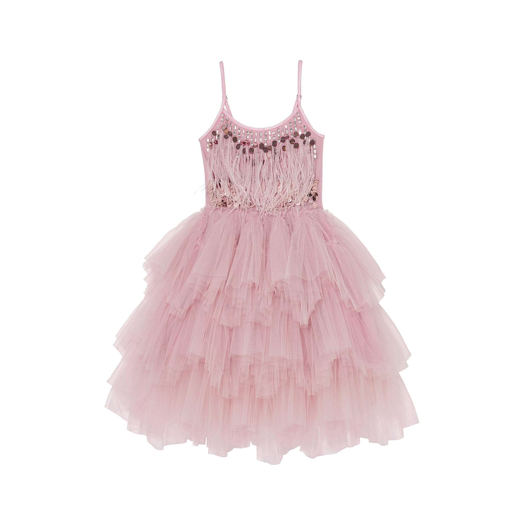 Girls Pink Feathered Tutu Dress