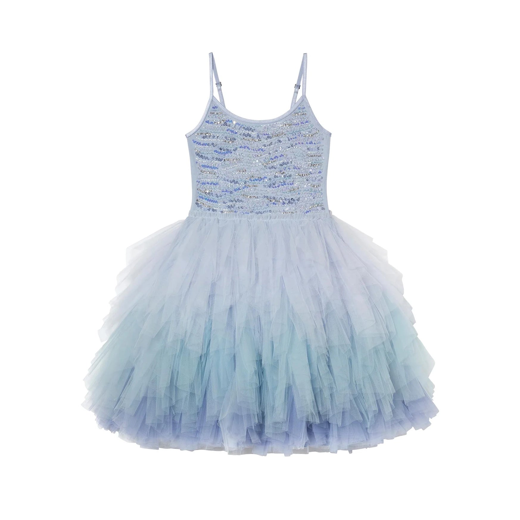 Girls Blue Gradient Sequins Tutu Dress