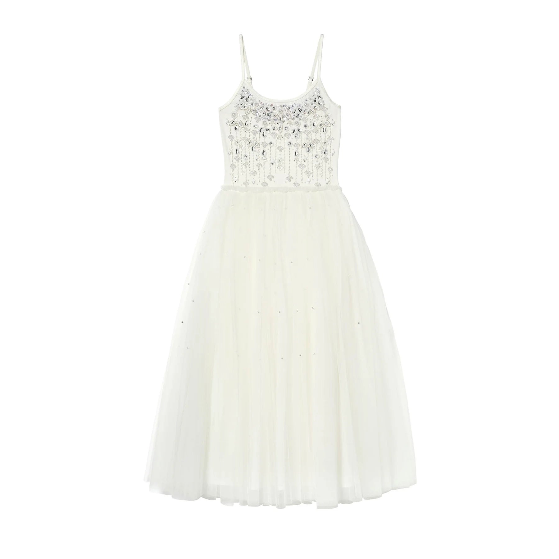 Girls White Beads Strap Tutu Dress