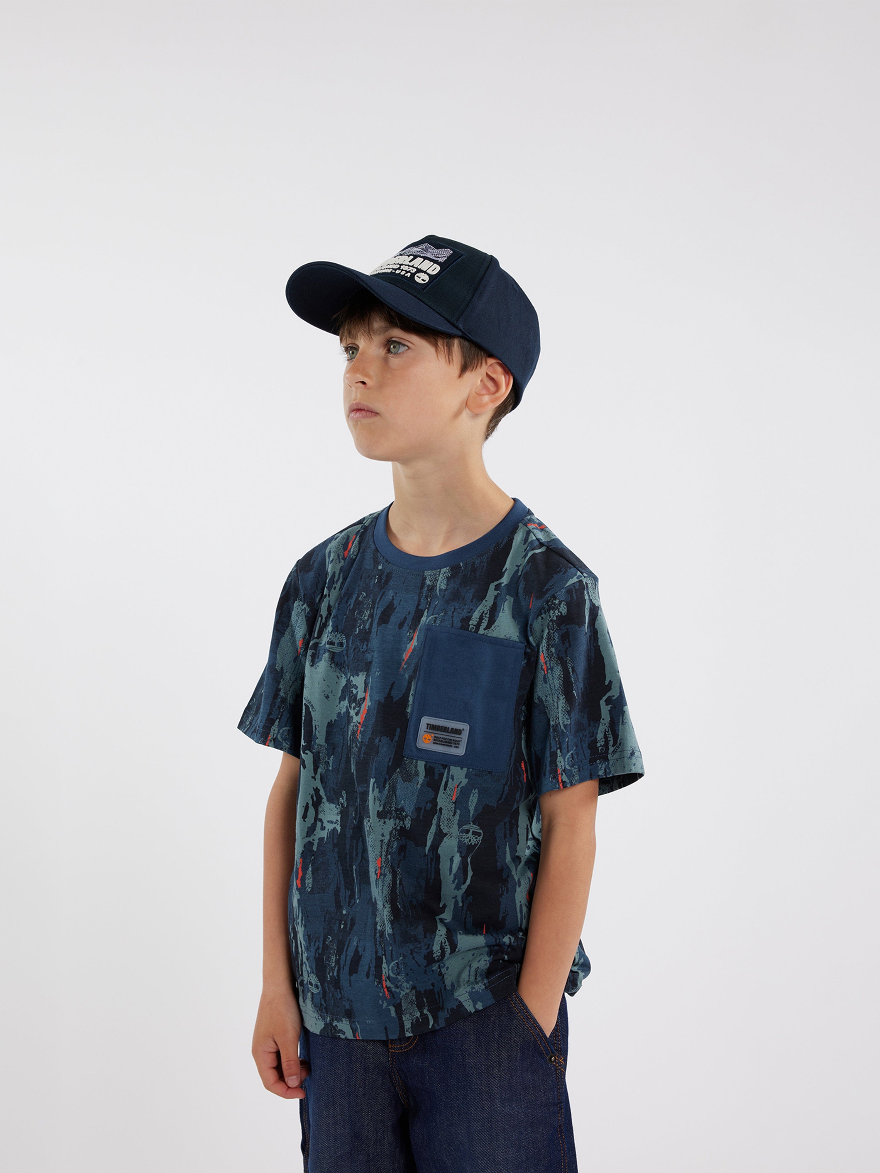Timberland Boys Logo Print Cap in Navy