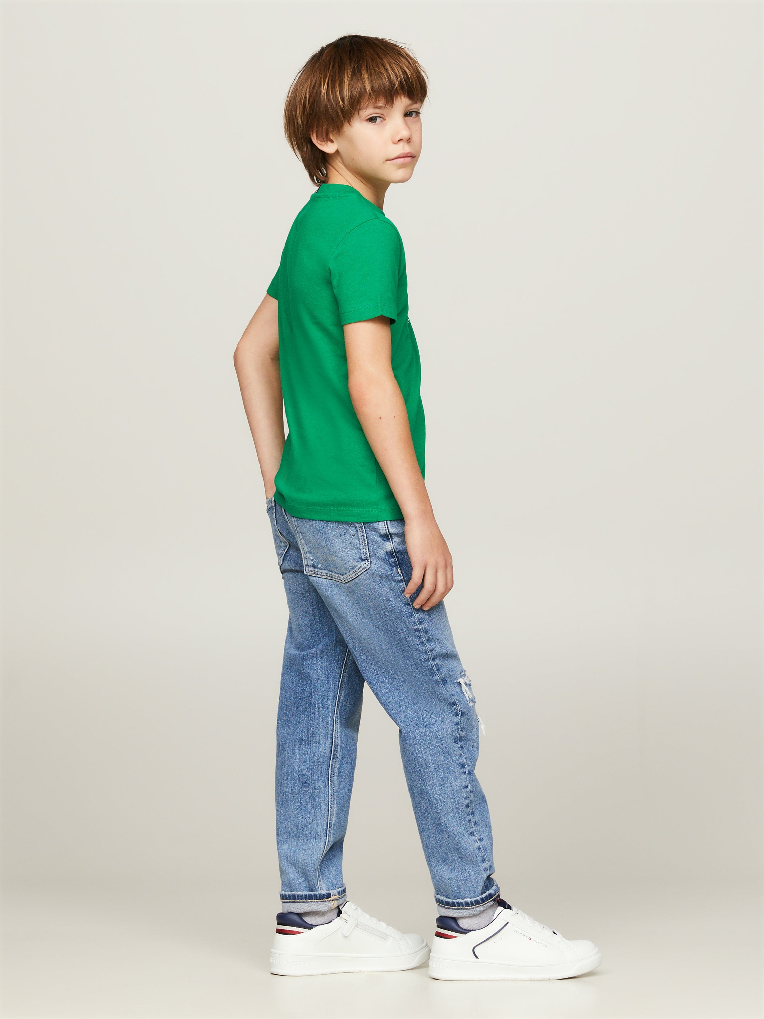 Tommy Hilfiger Boys Logo Script T-Shirt in Green