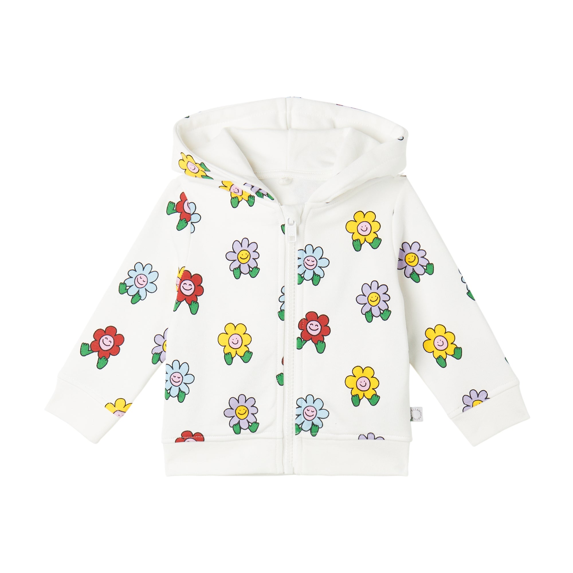 Baby Girls White Flower Cotton Zip-Up Top