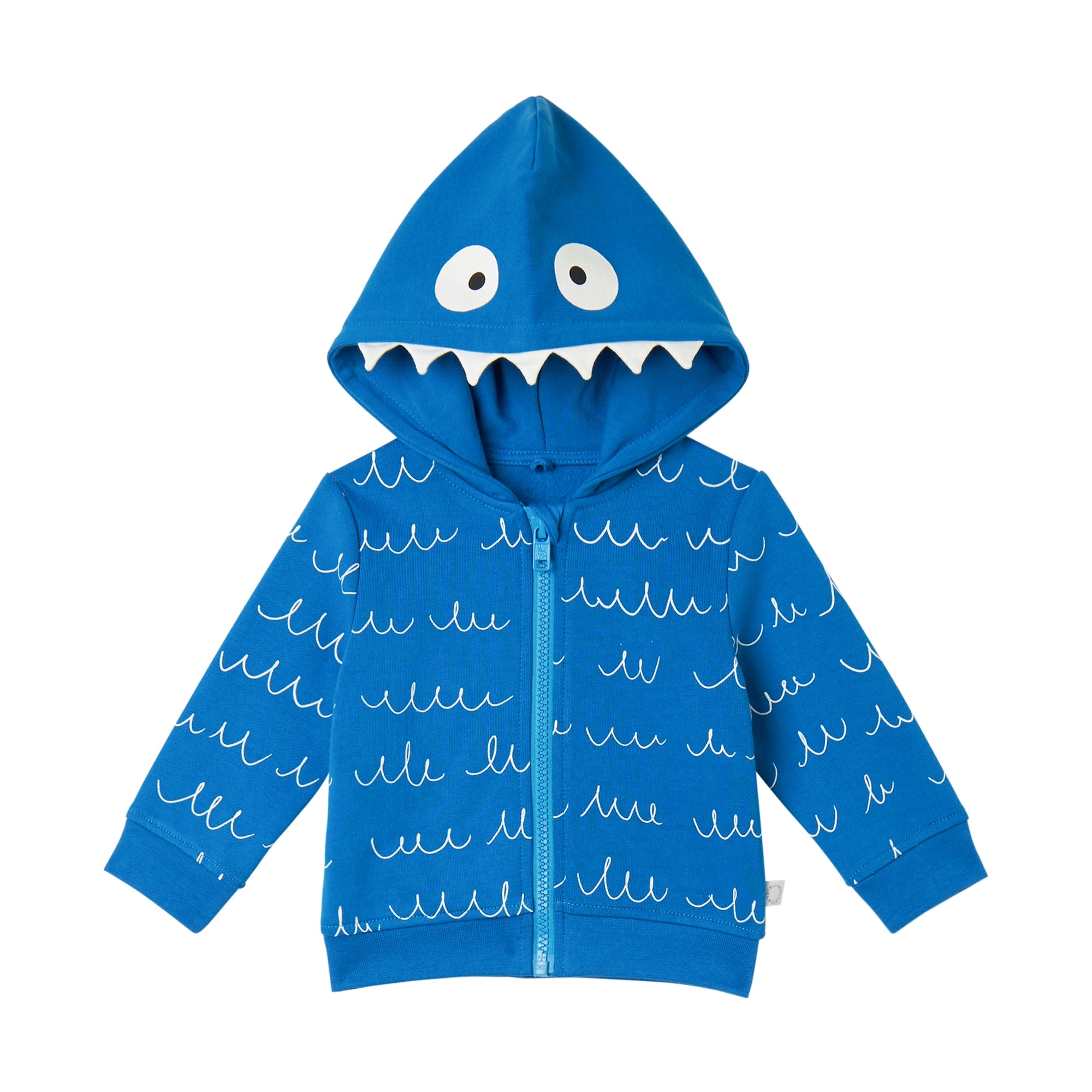 Baby Boys Blue Printed Cotton Zip-Up Top