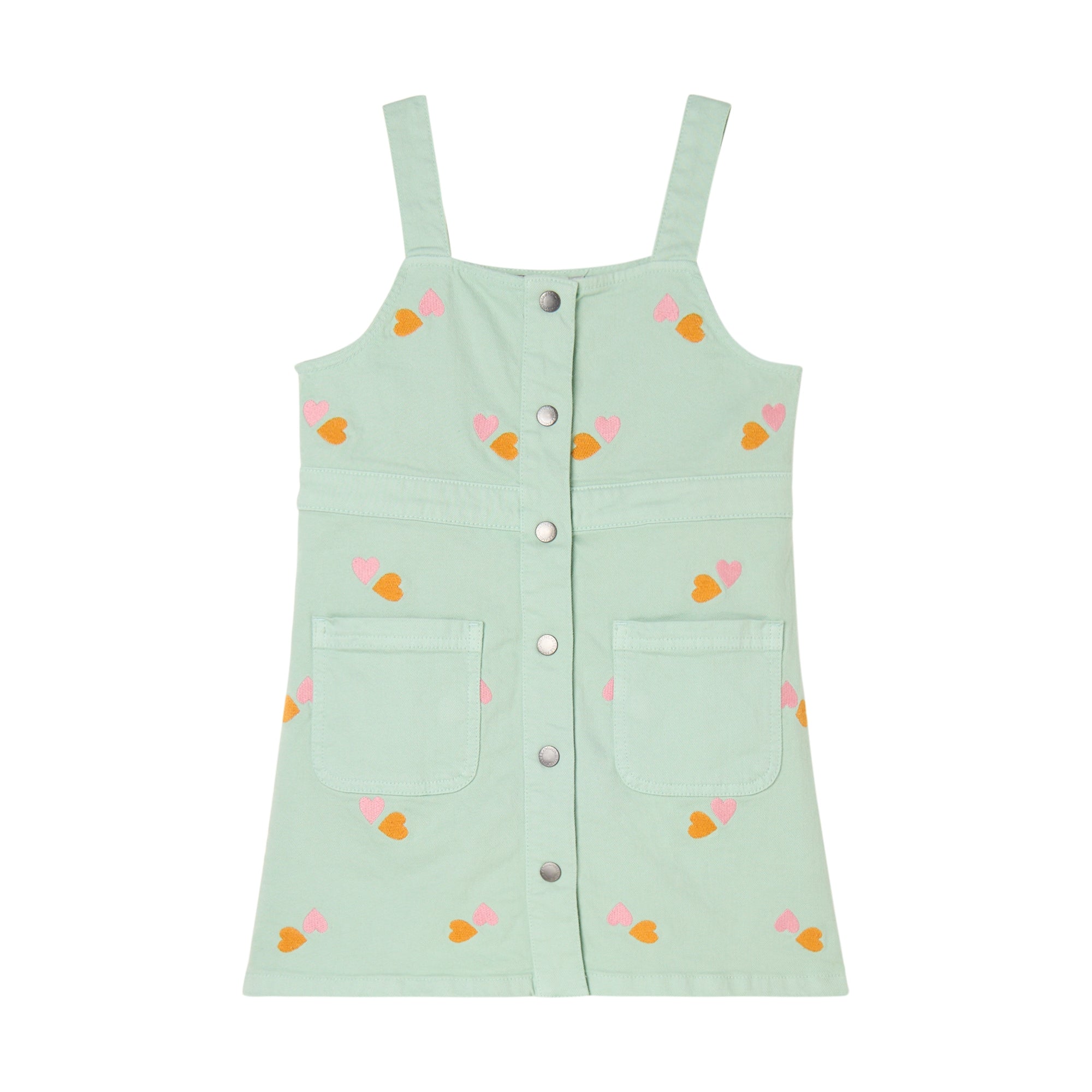 Girls Light Green Heart Embroidered Dress