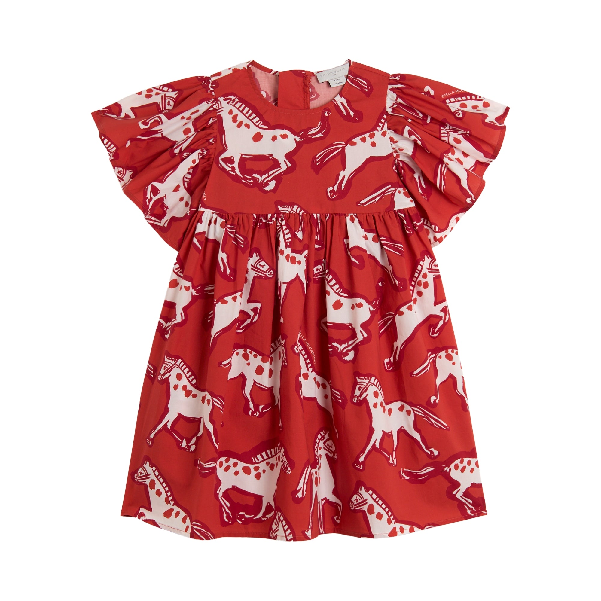 Girls Red Horse Printed Cotton Dress