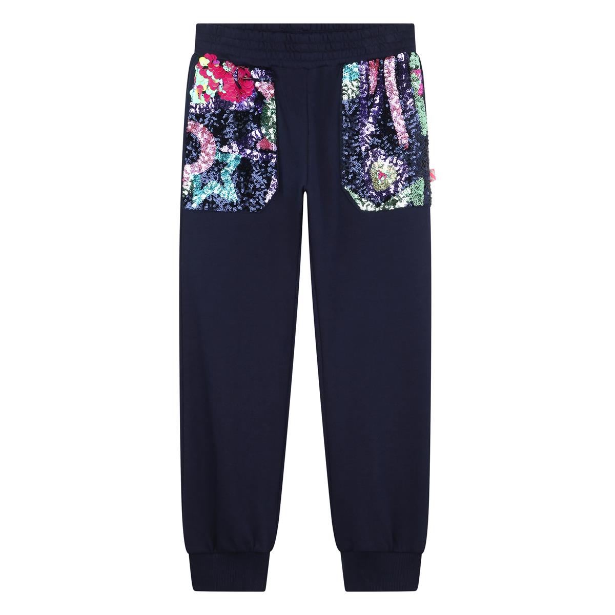 Girls Navy Sequin Trousers