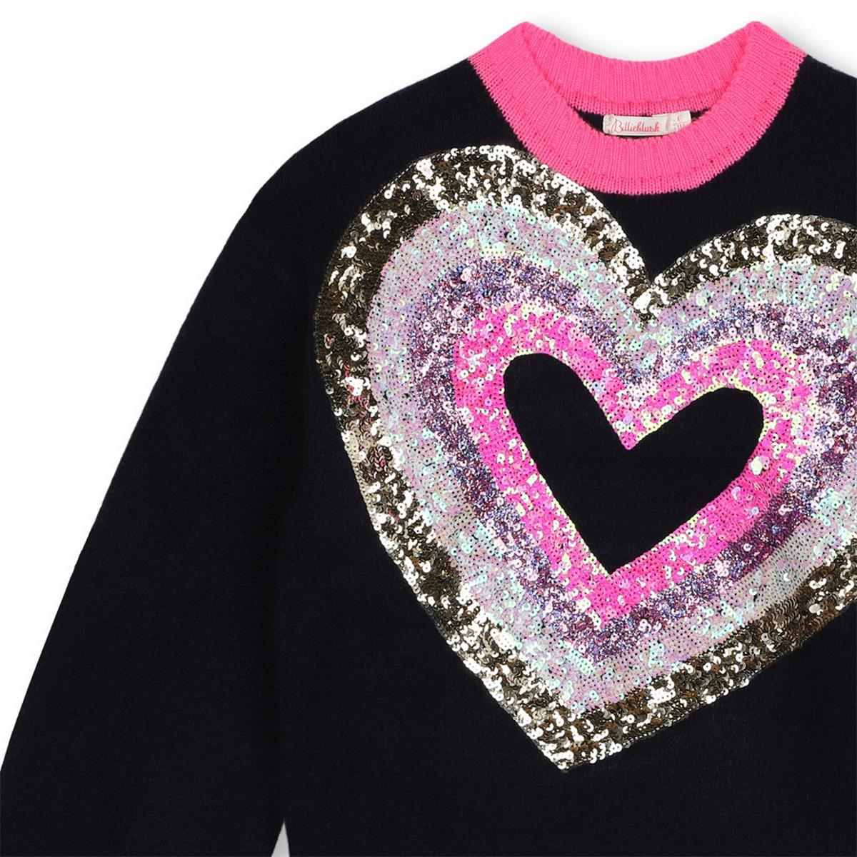 Girls Dark Blue Sequins Knit Sweater