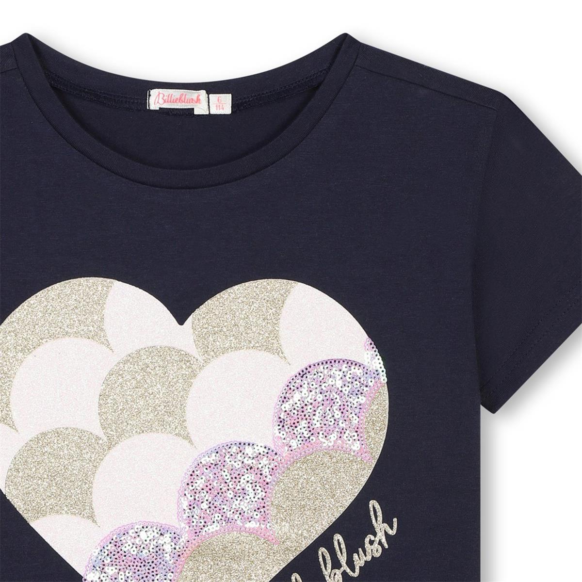 Girls Dark Blue Cotton T-Shirt