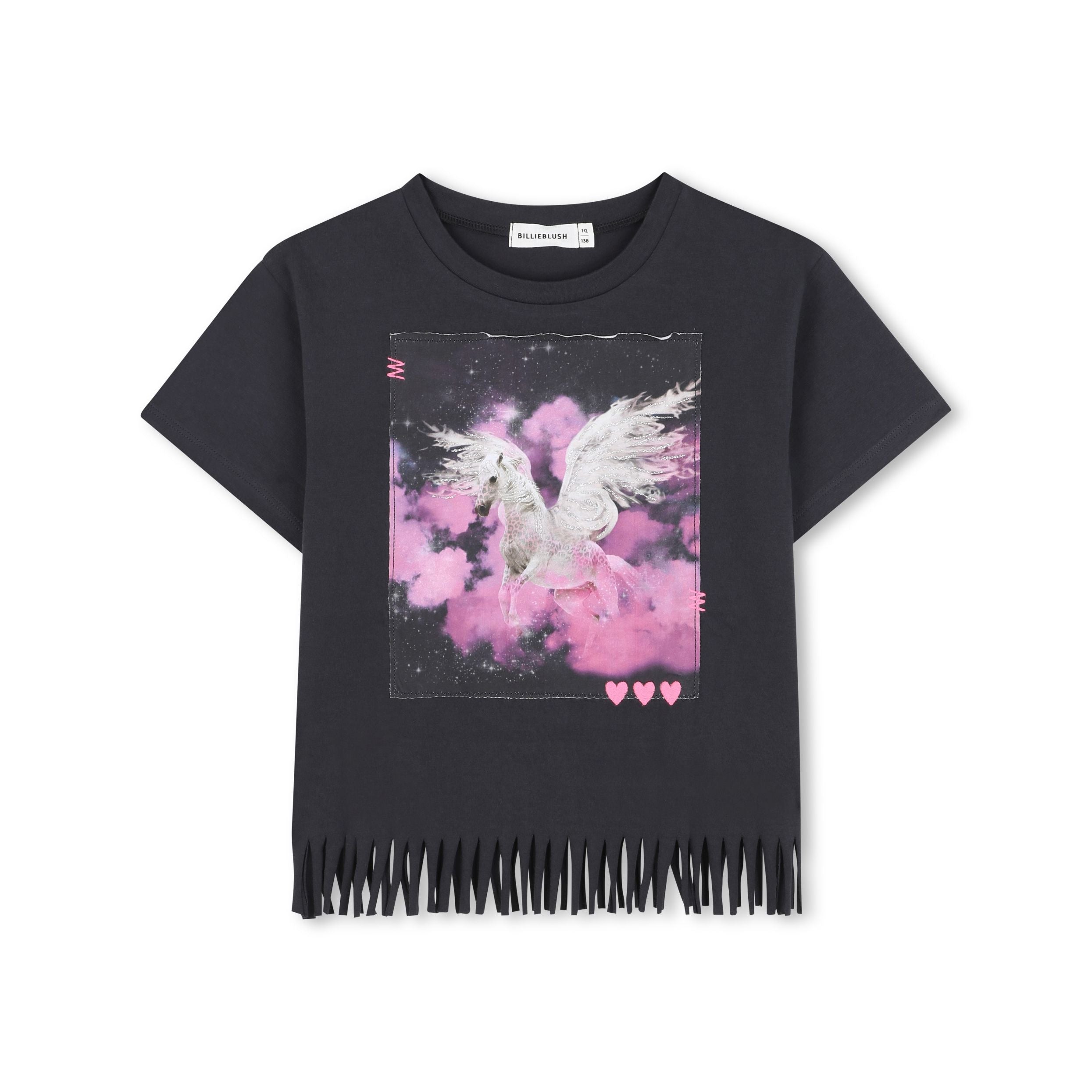 Girls Dark Grey Printed Cotton T-Shirt