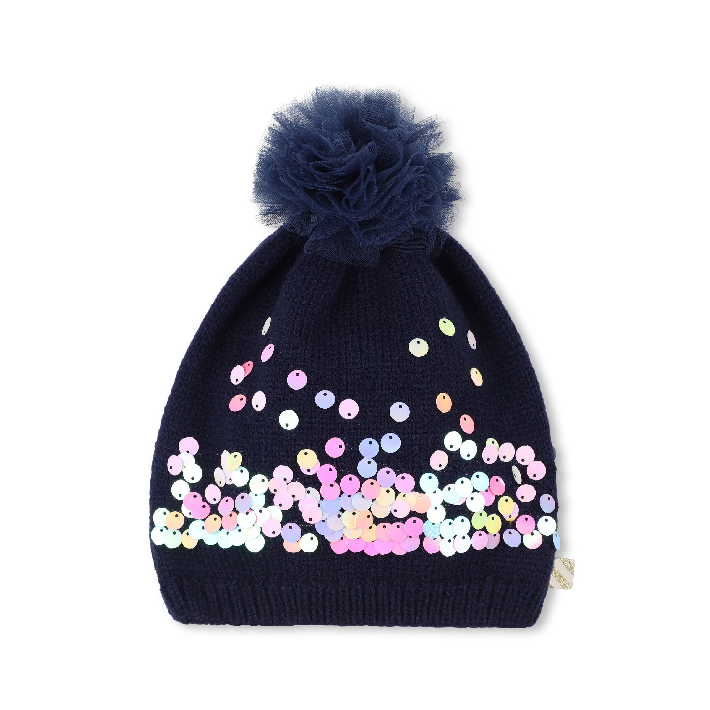 Girls Dark Blue Sequin Knit Hat