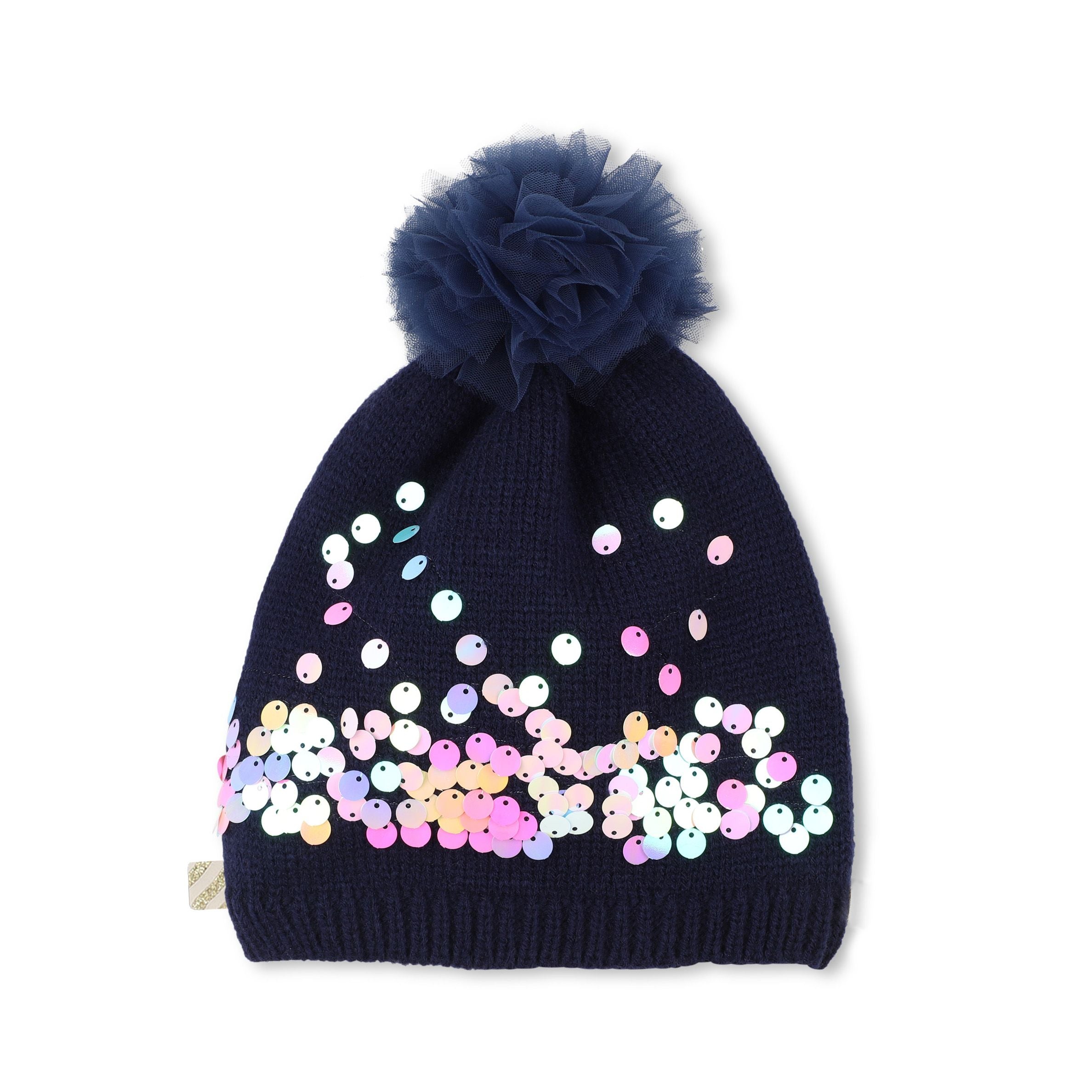 Girls Dark Blue Sequin Knit Hat