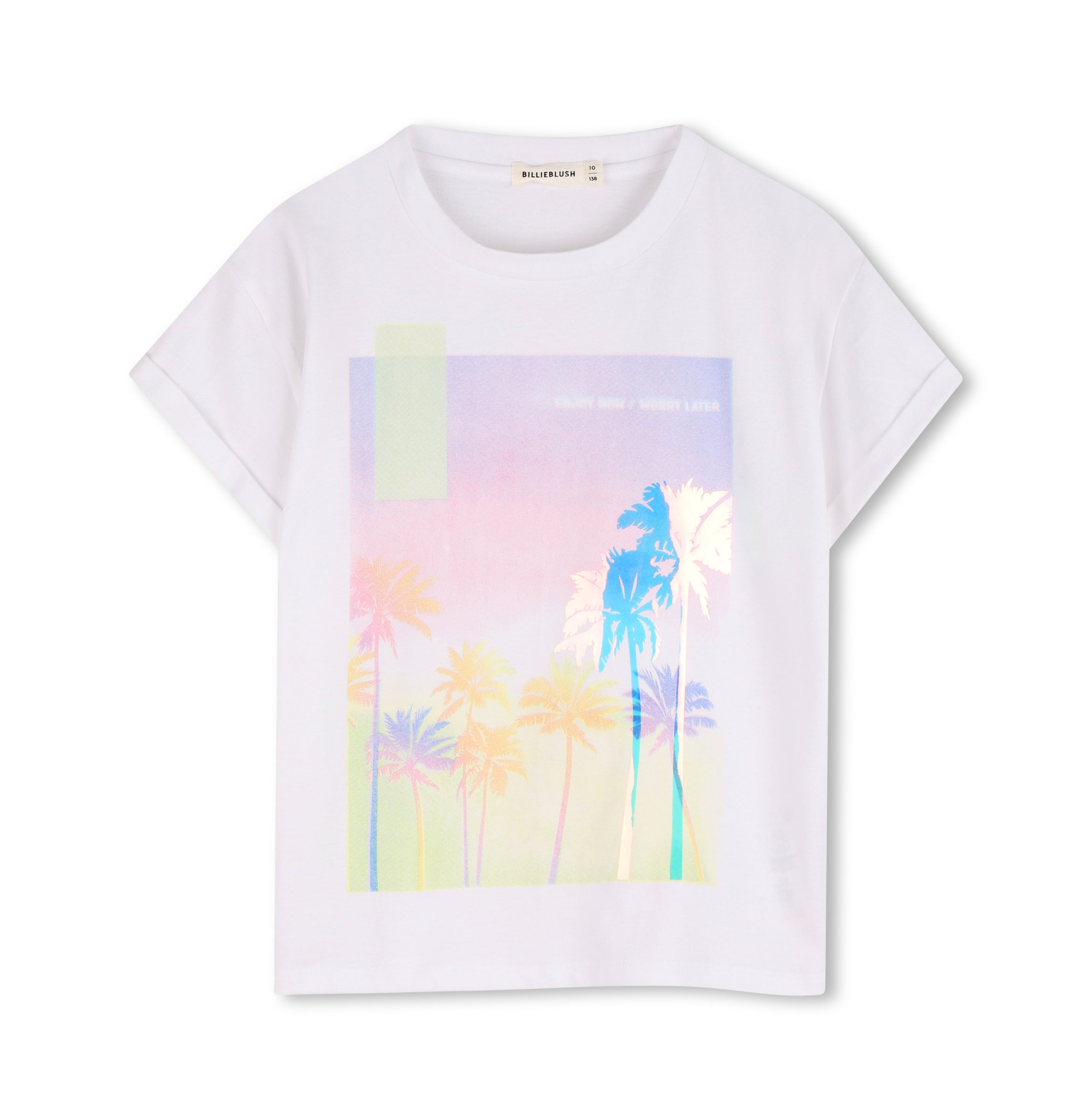 Girls White Printed Cotton T-Shirt