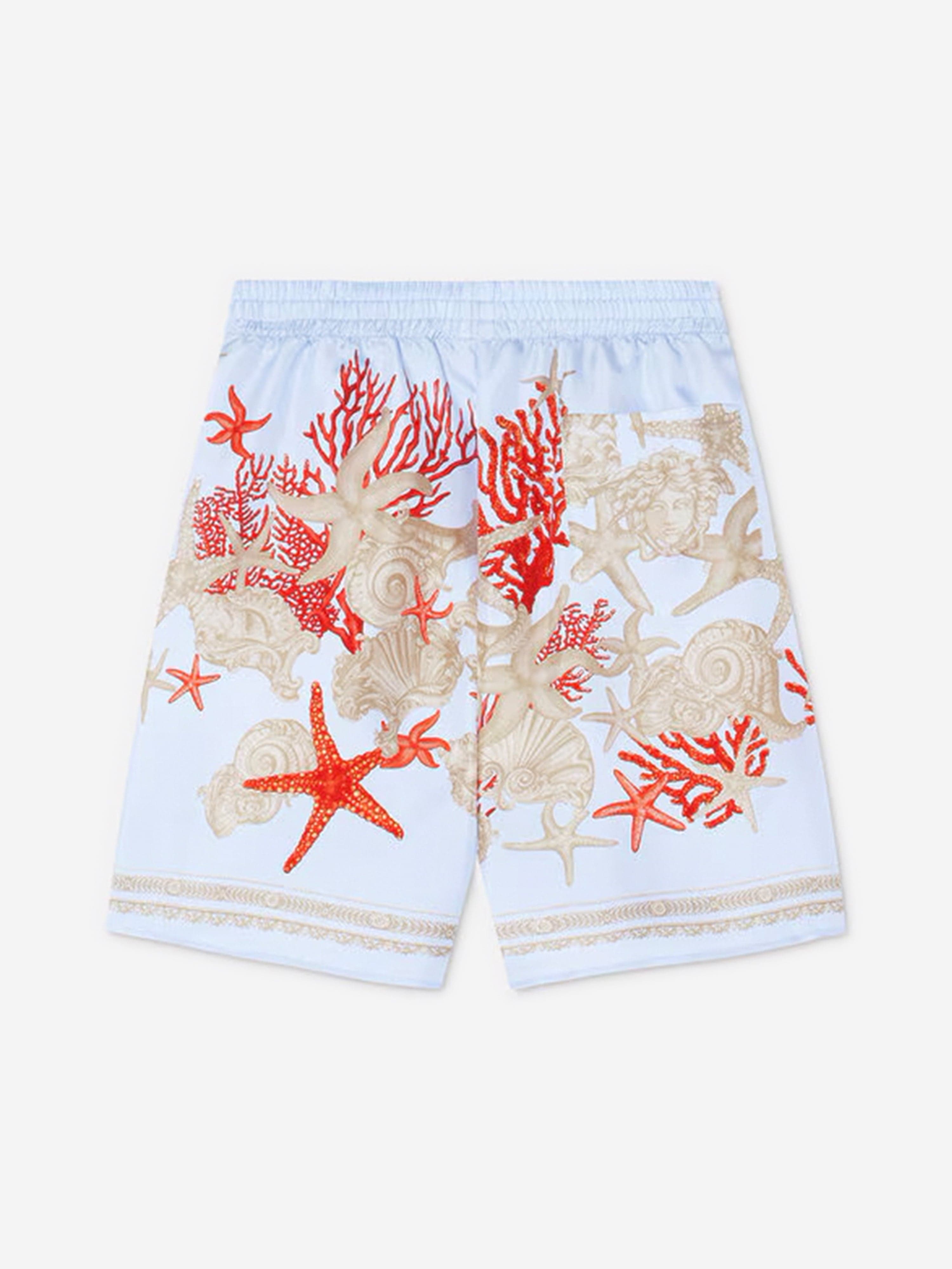Versace Boys Silk Barocco De La Mer Shorts in Blue