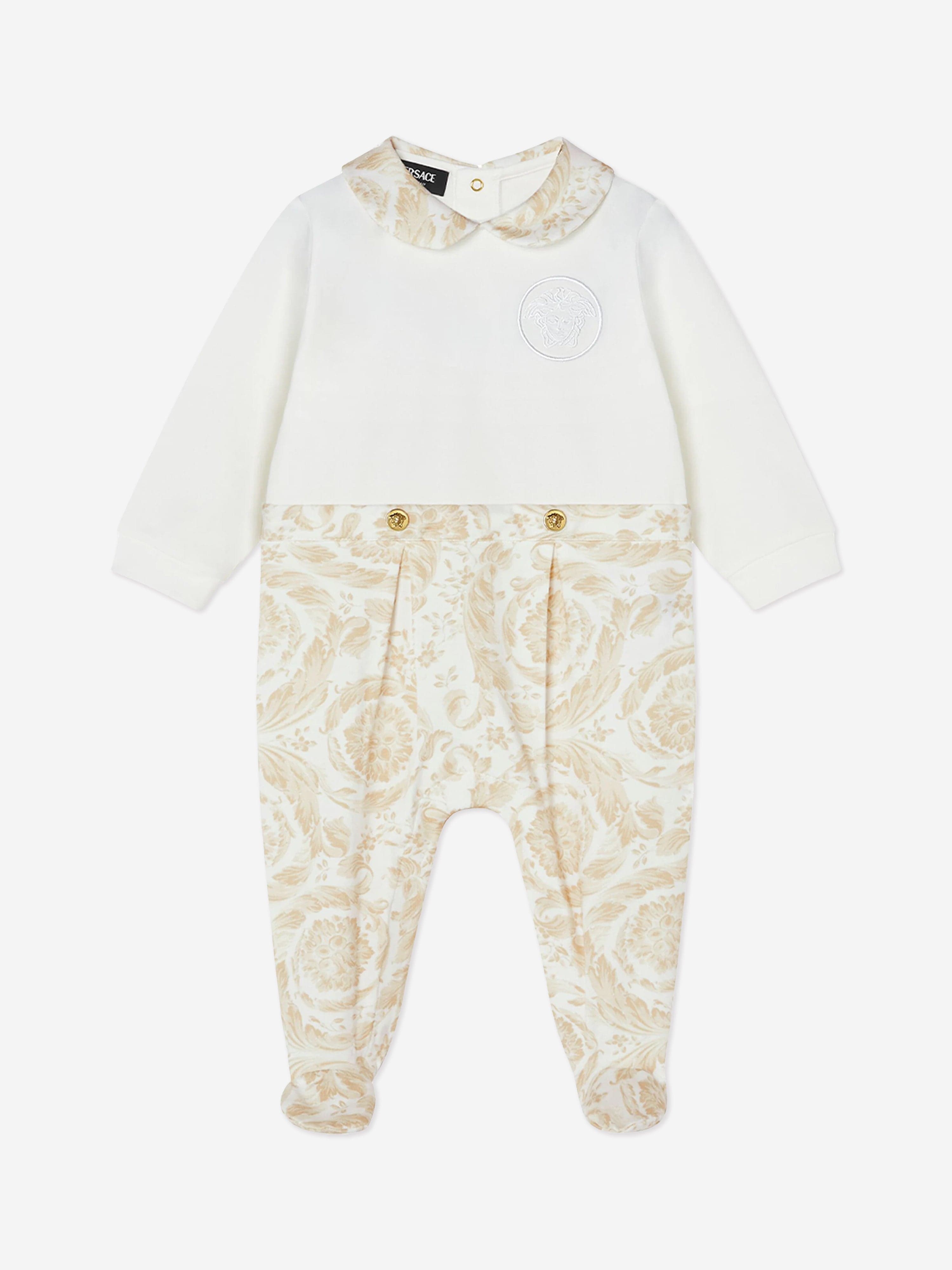 Versace Baby Barocco Logo Babygrow in Beige