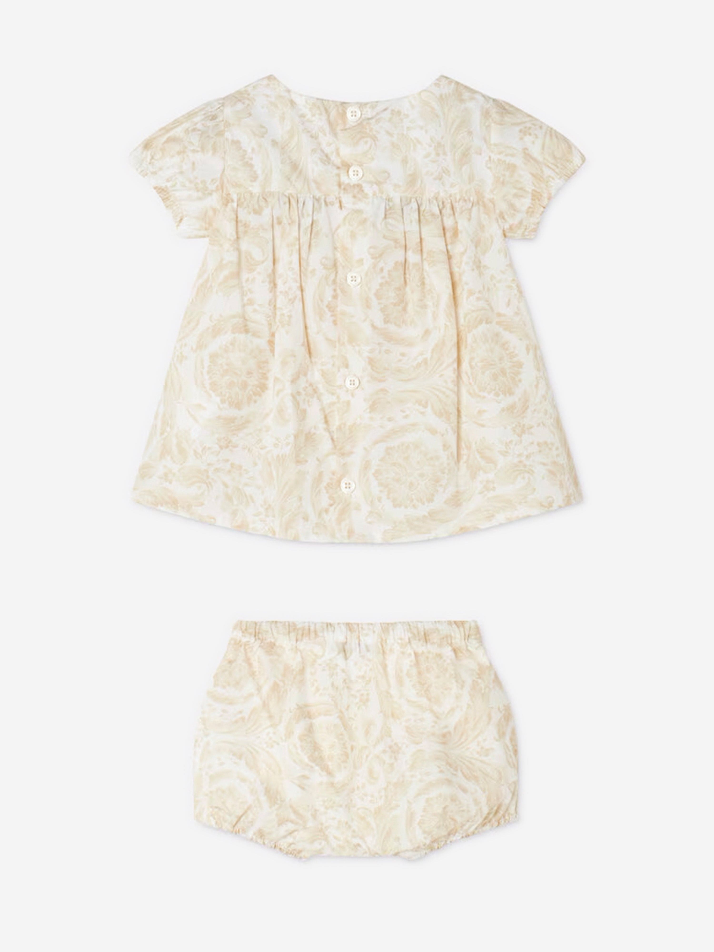 Versace Baby Girls Barocco Dress With Knickers in Beige