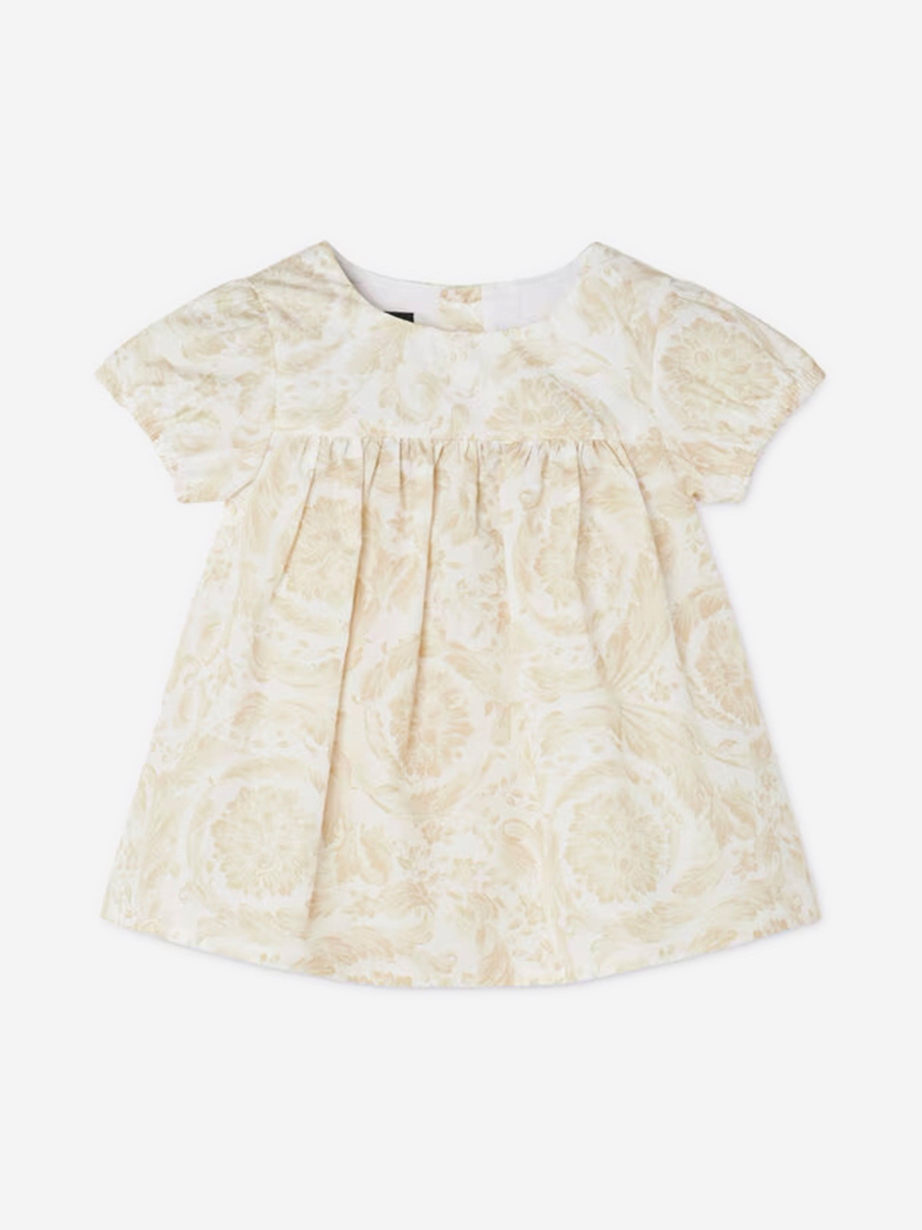 Versace Baby Girls Barocco Dress With Knickers in Beige
