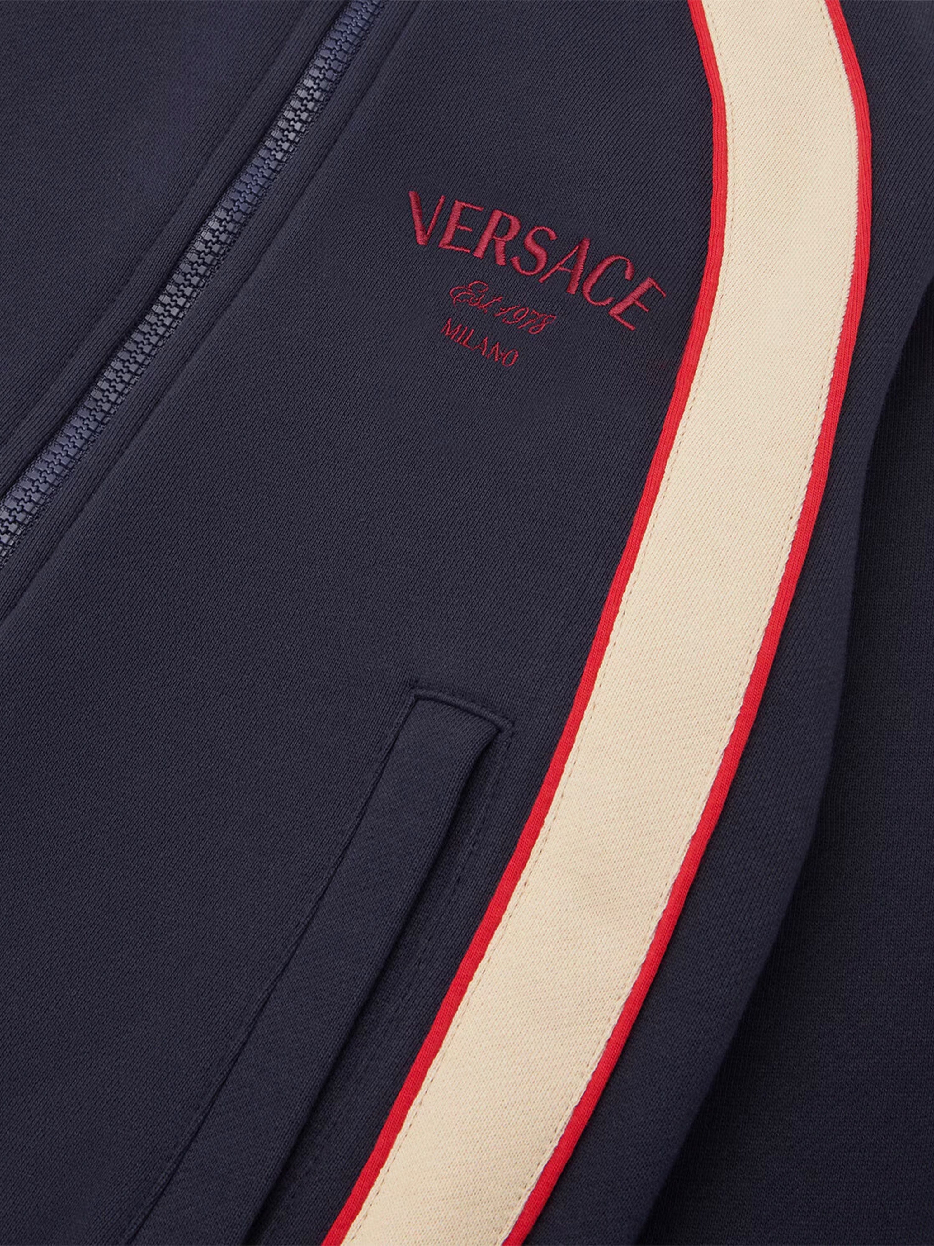 Versace Boys Logo Zip Up Top in Black