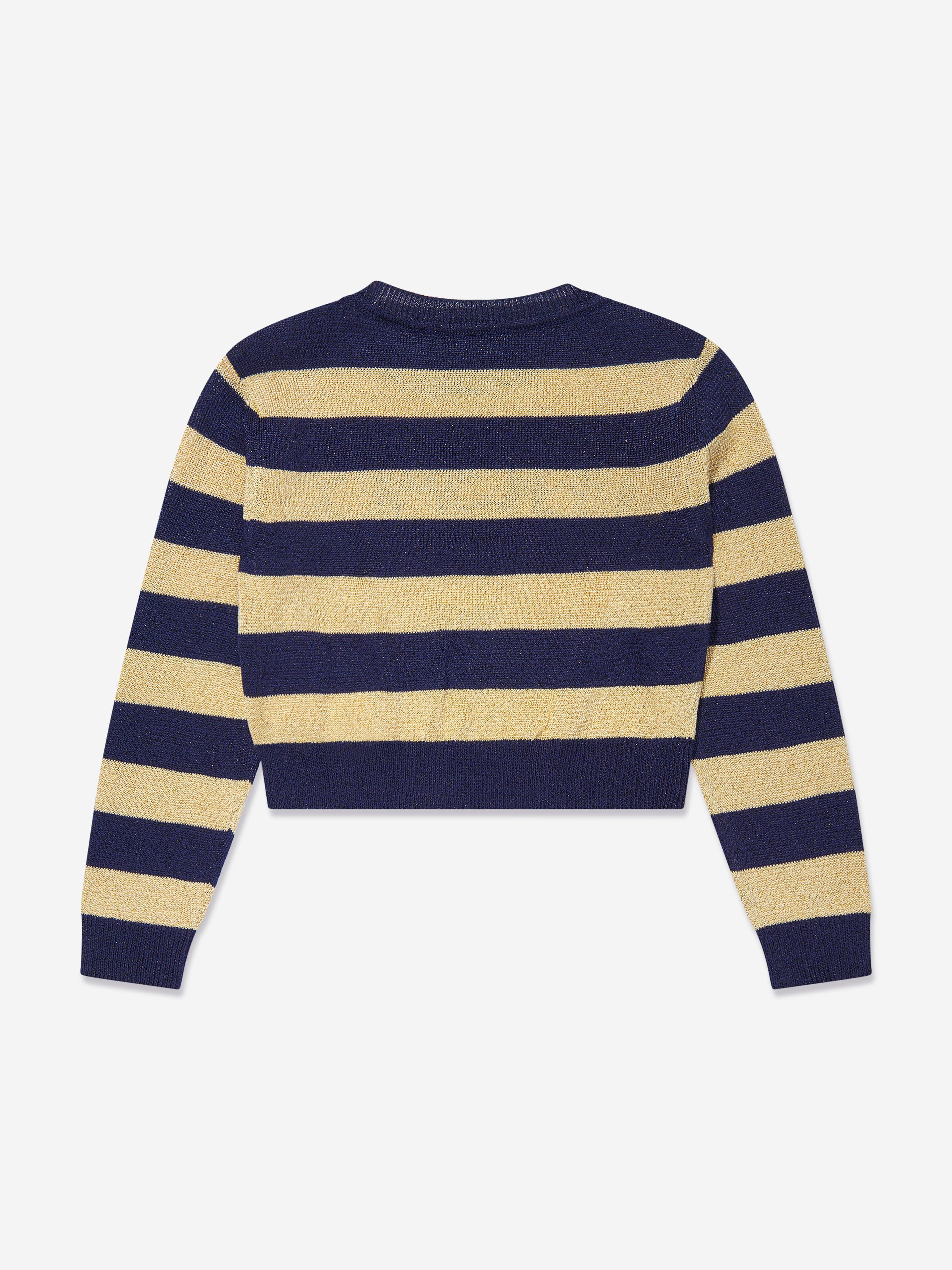 Versace Girls Striped Cropped Jumper in Navy