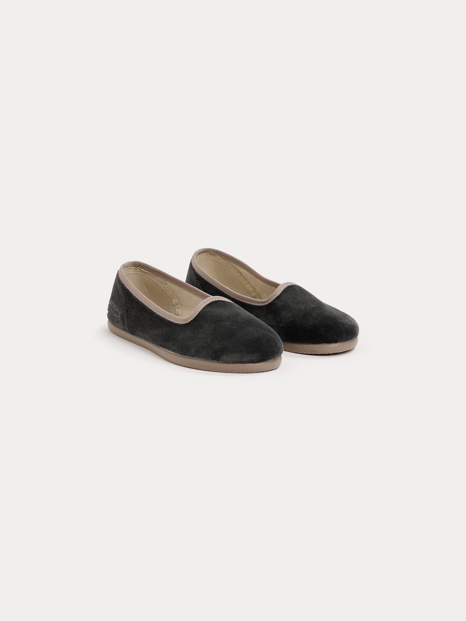 Girls Grey Velvet Flat Shoes