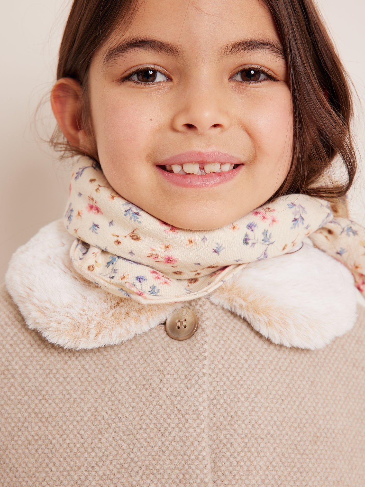 Girls Ivory Floral Wool Scarf(49.5x49.5cm)
