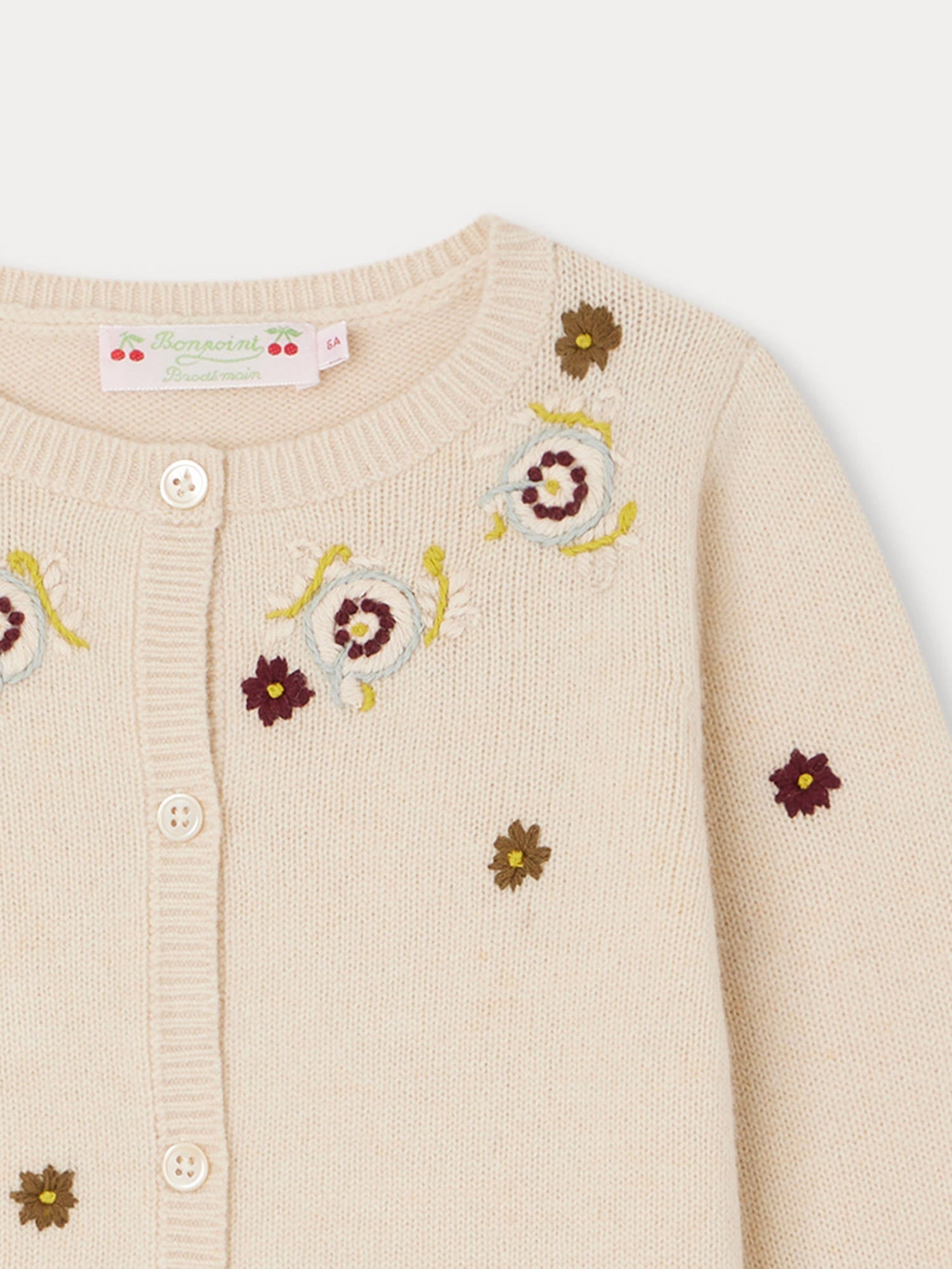 Girls White Embroidered Wool Cardigan
