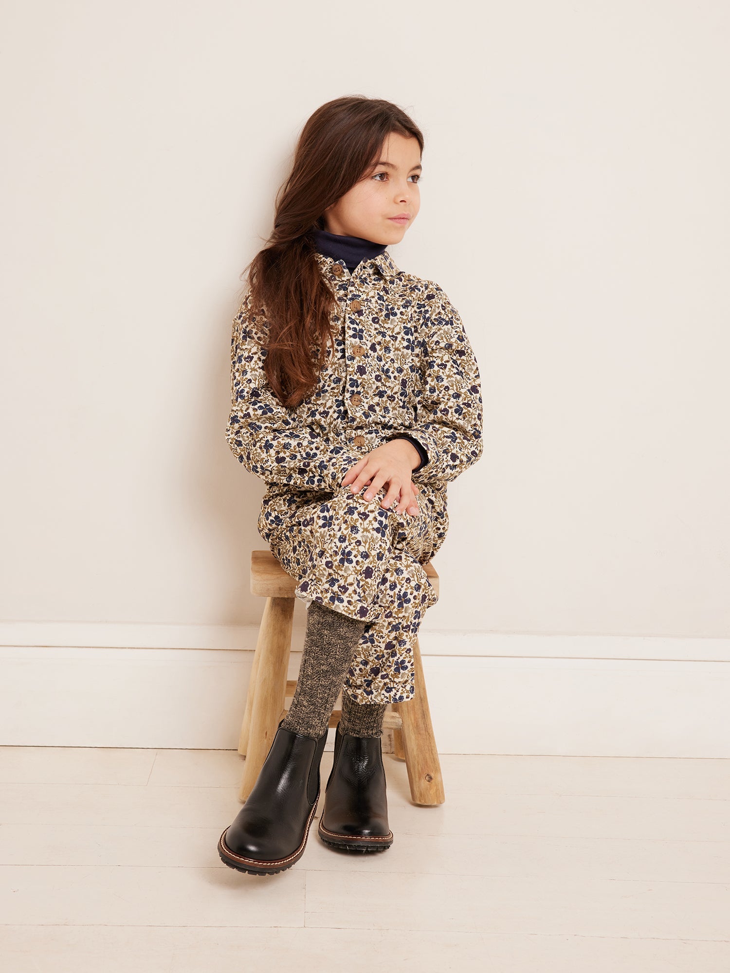 Girls Beige Floral Jumpsuit