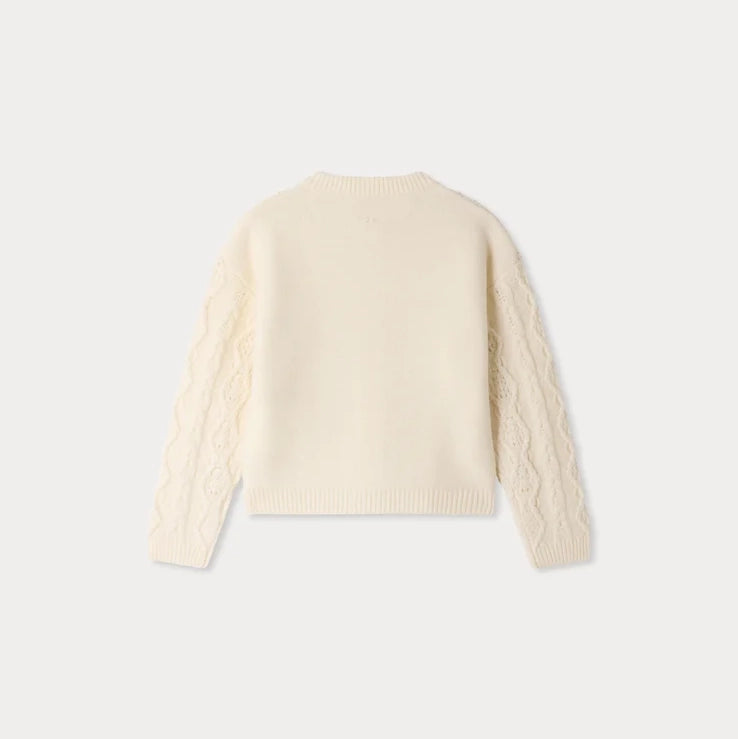 Gilet en laine tricoté torsadé blanc pour filles