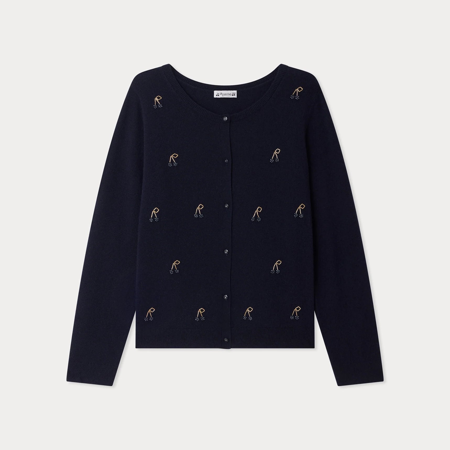 Women Navy Cherry Beading Cashmere Cardigan