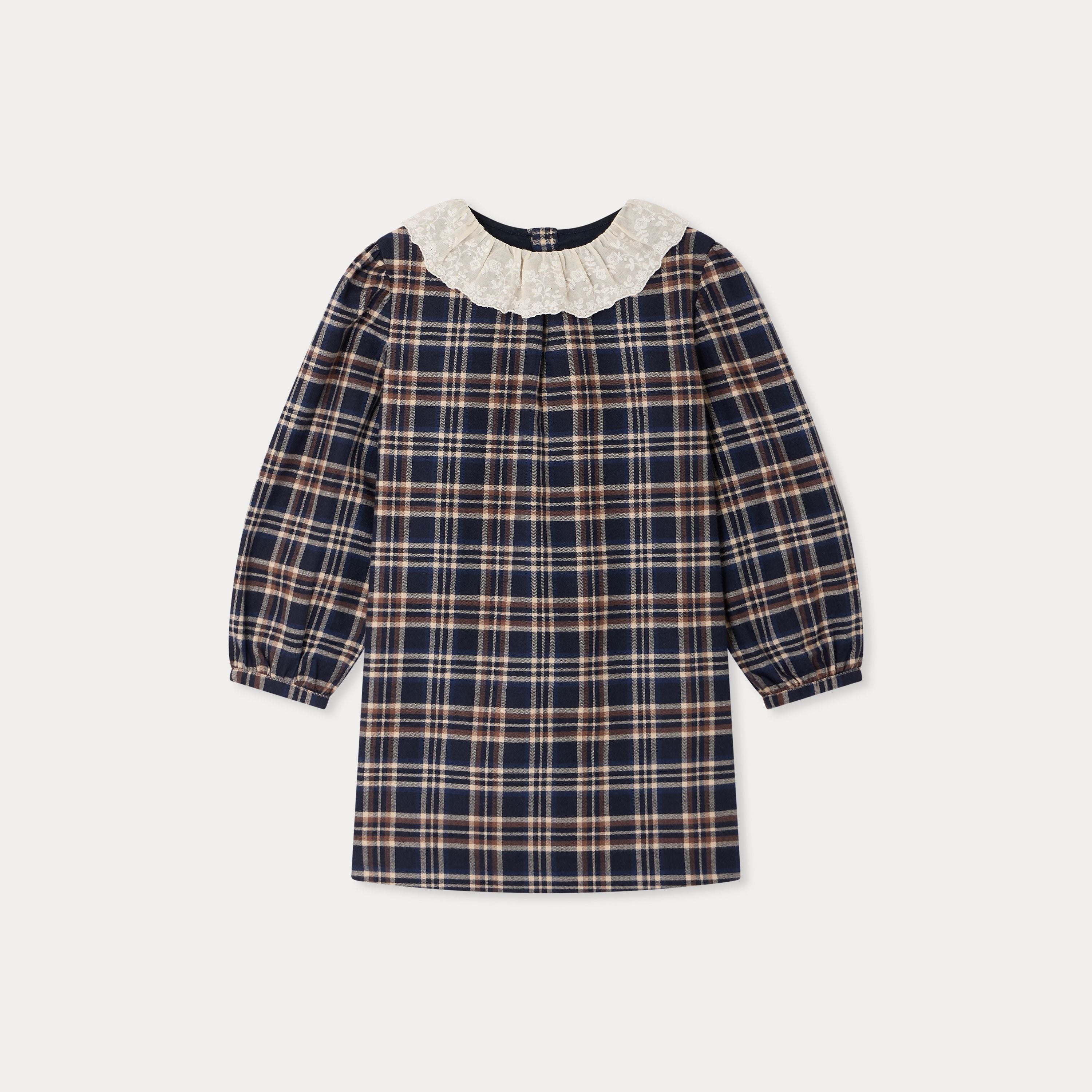 Girls Navy Check Cotton Dress