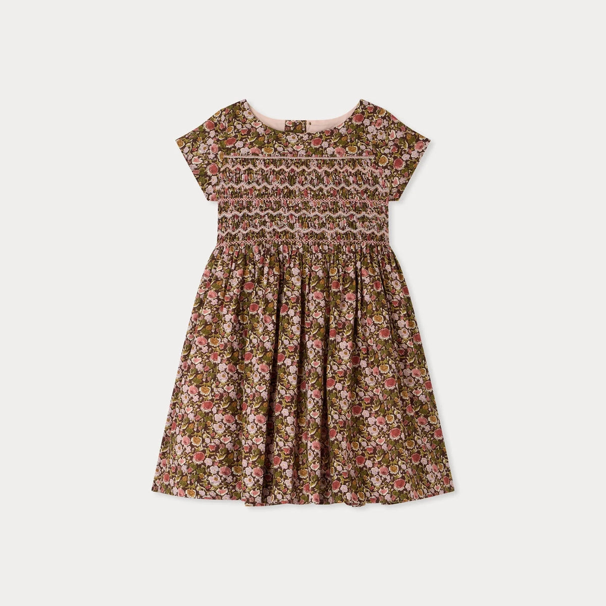 Girls Green Floral Cotton Dress