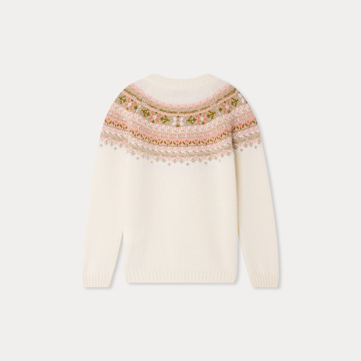 Girls White Jacquard Wool Sweater