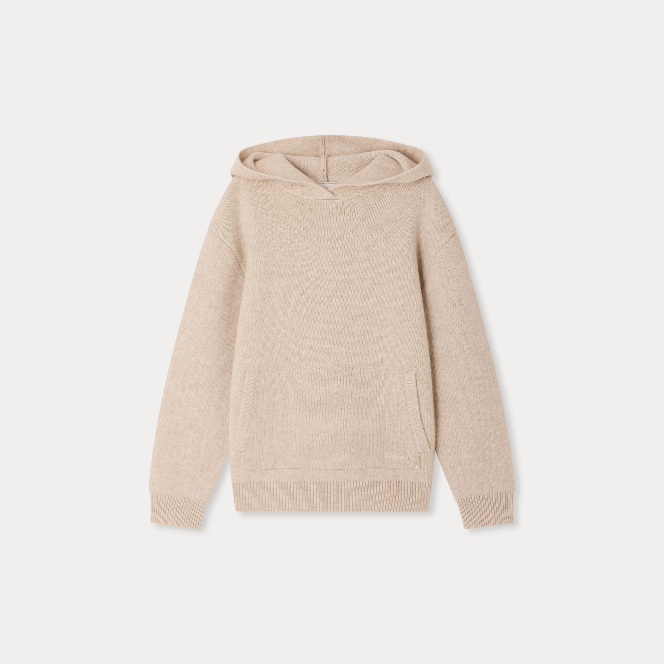 Pull en laine beige à capuche pour filles