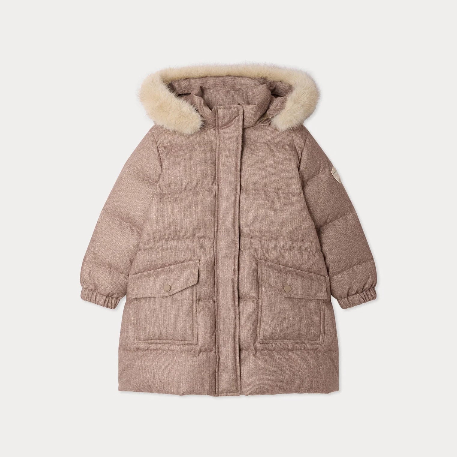 Girls Pink Brown Padded Down Coat