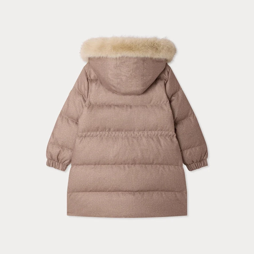 Girls Pink Brown Padded Down Coat