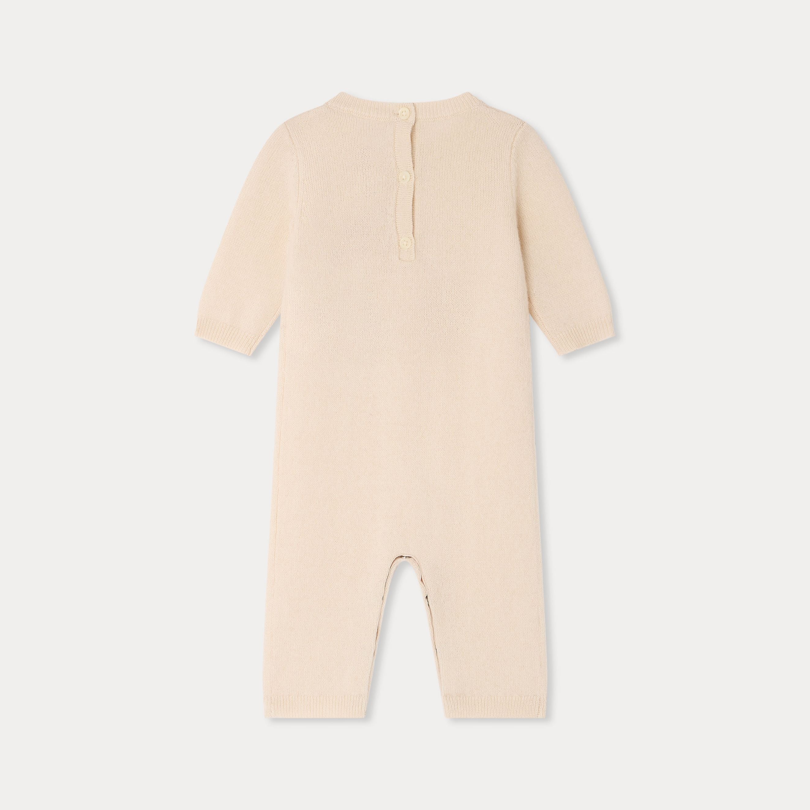 Grenouillère Bébé Fille Cachemire Beige Jacquard Cerises