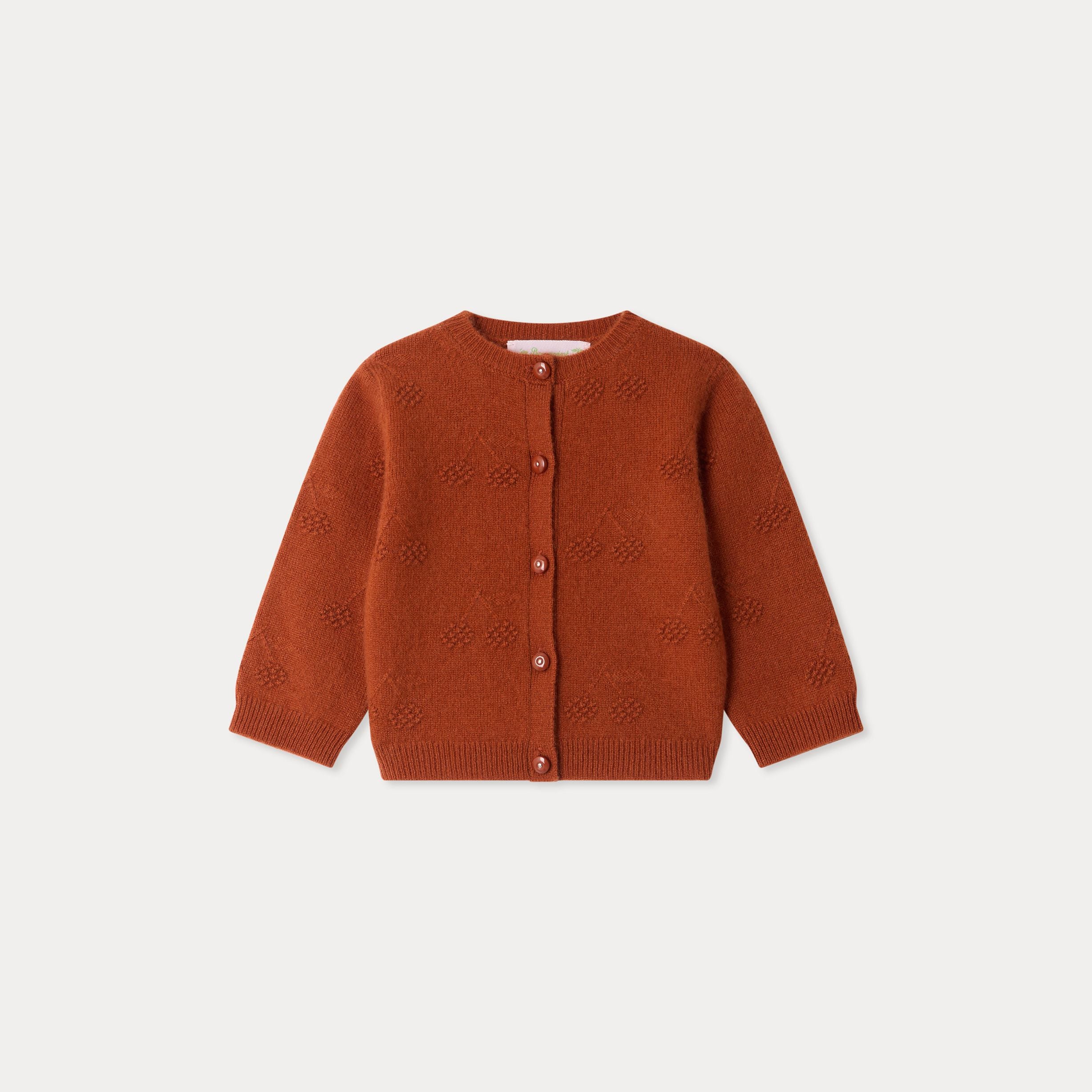 Gilet en cachemire rouge orangé pour bébé fille