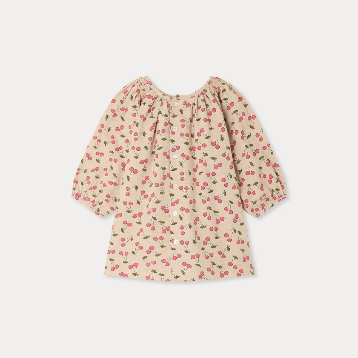 Baby Girls Beige Cherry Printed Cotton Dress