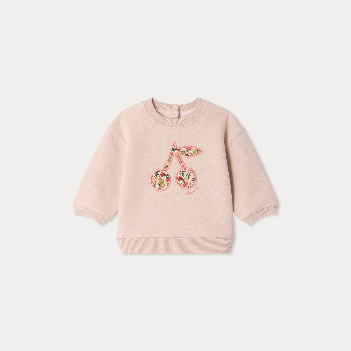 Sweat-shirt en coton beige à patch cerise pour bébés filles