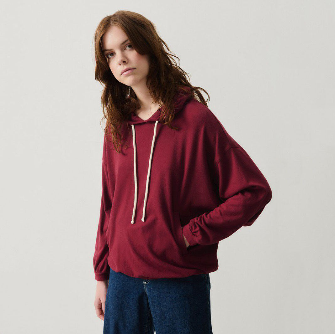 Women Wine Red Hooded Sweatshirt