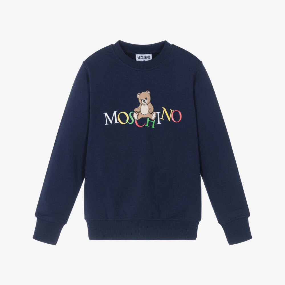 Boys & Girls Navy Bear Printed Cotton Sweatshirt